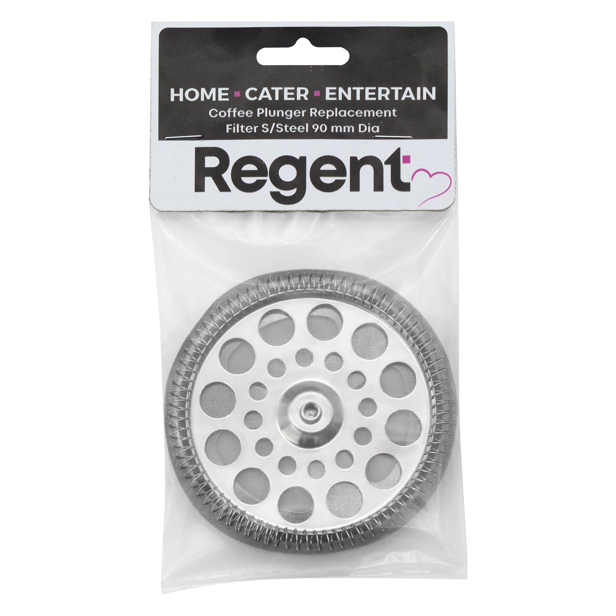 REGENT COFFEE PLUNGER 8 CUP DOUBLE WALLED ST STEEL REPLACEMENT FILTER, 90MM DIA