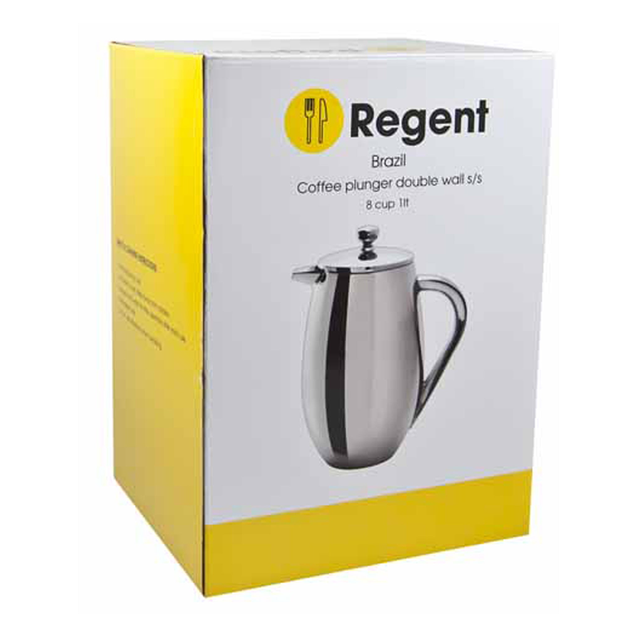 REGENT BRAZIL COFFEE PLUNGER DOUBLE WALL ST STEEL 3 CUP, 350ML
