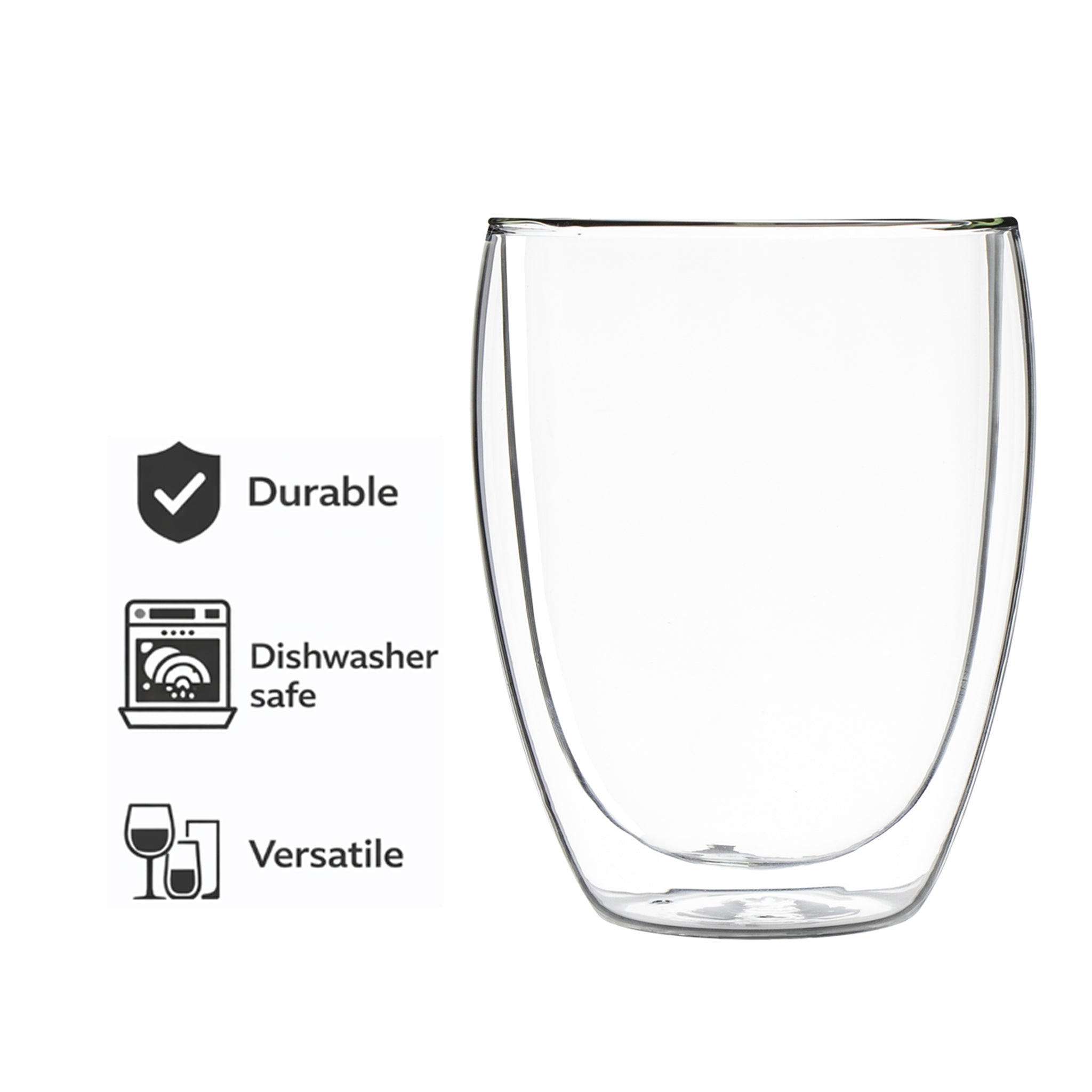 CONSOL ROMA DOUBLE WALL BOROSILICATE GLASS TEA/COFFEE CUP 2PK, 350ML