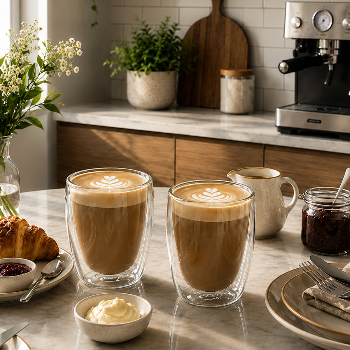 CONSOL ROMA DOUBLE WALL BOROSILICATE GLASS TEA/COFFEE CUP 2PK, 350ML