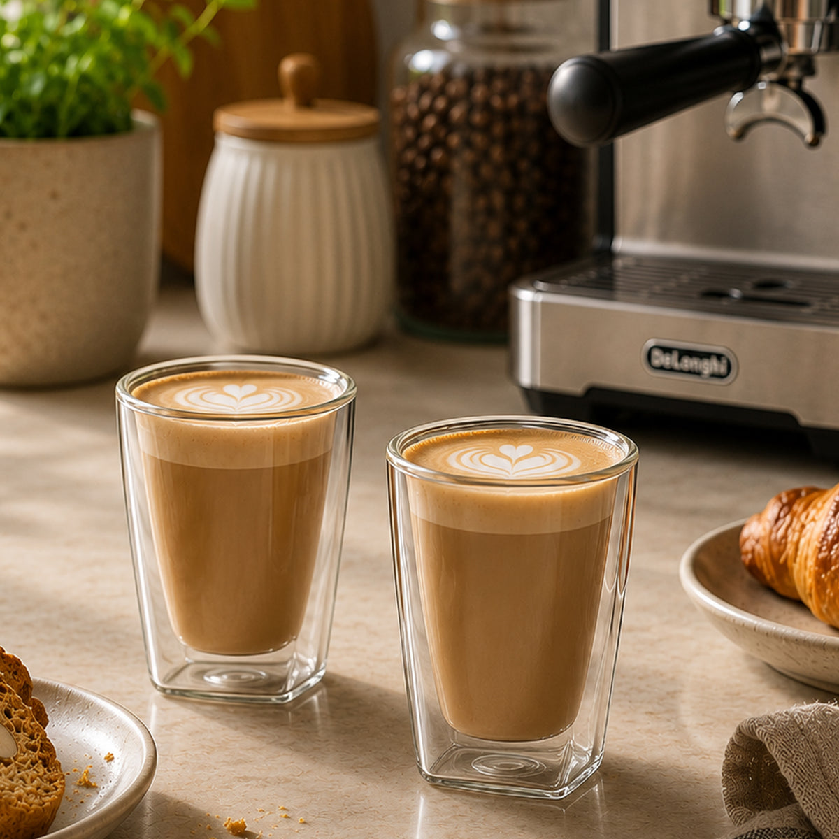 CONSOL ROMA DOUBLE WALL SQUARE BOROSILICATE GLASS TEA/COFFEE CUP 2PK, 380ML