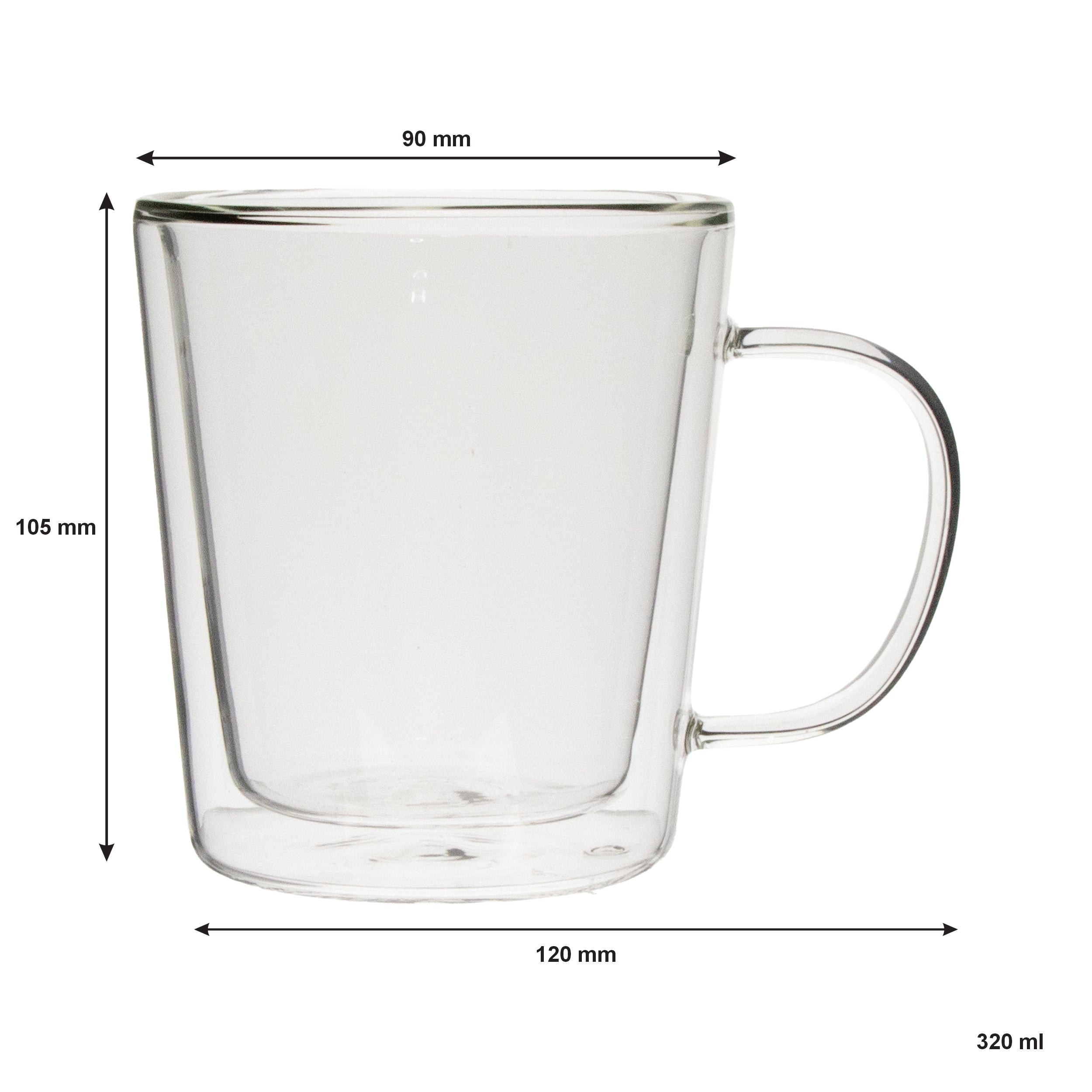 CONSOL ROMA DOUBLE WALL BOROSILICATE GLASS TEA/COFFEE MUG 2PK, 320ML