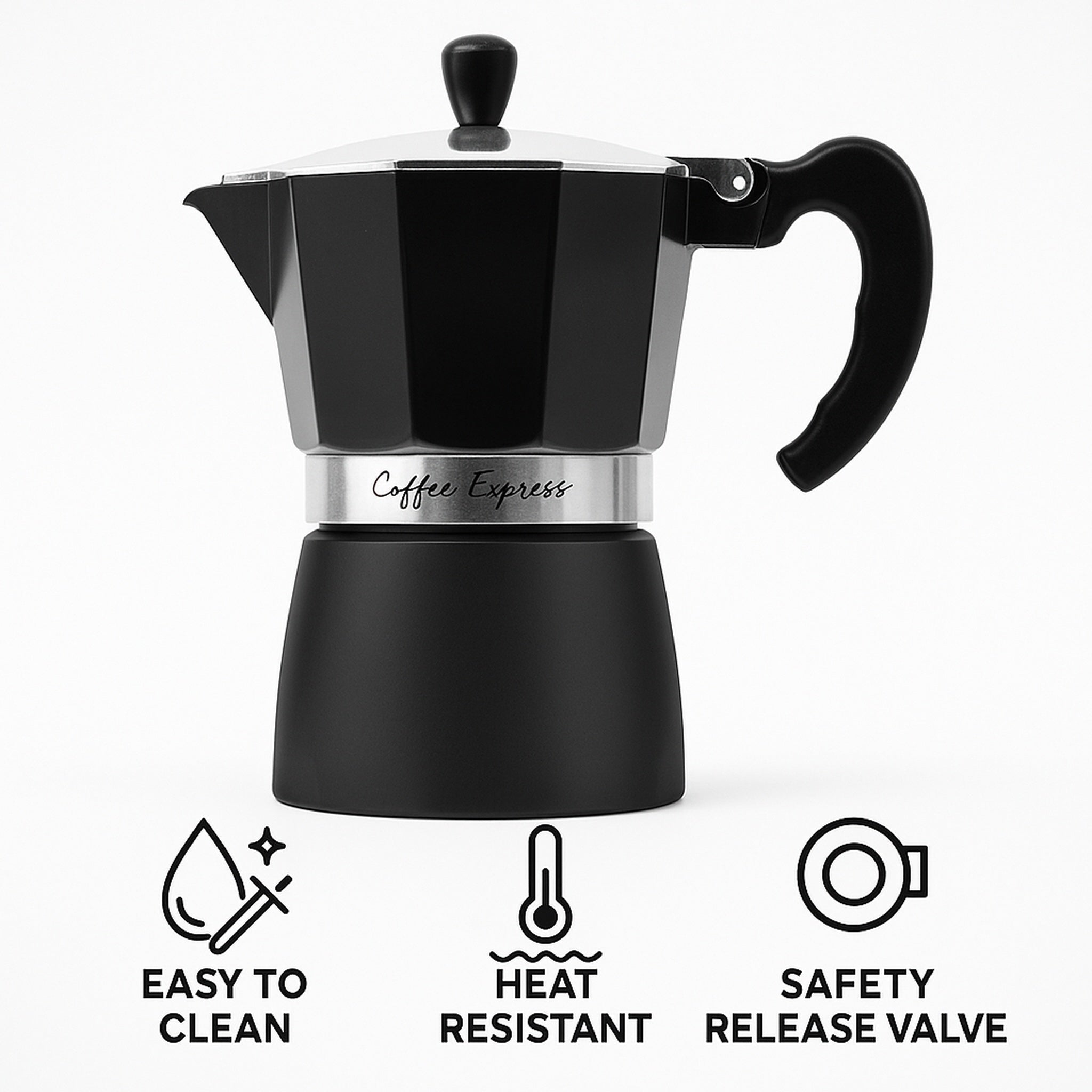 REGENT COFFEE MAKER ALUMINIUM 2 TONE MATT BLACK WITH SILVER 3 CUP, 150ML