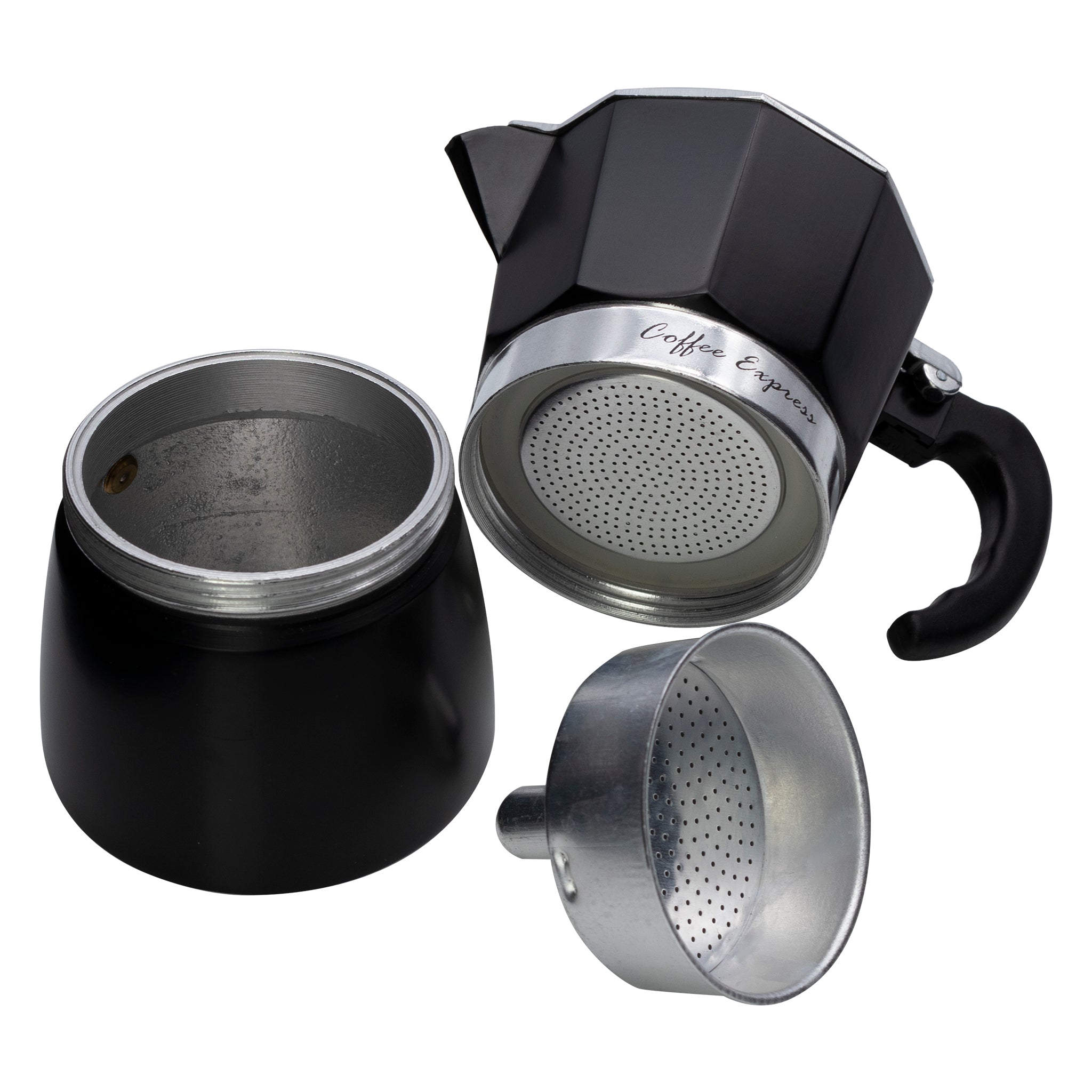 REGENT COFFEE MAKER ALUMINIUM 2 TONE MATT BLACK WITH SILVER 3 CUP, 150ML
