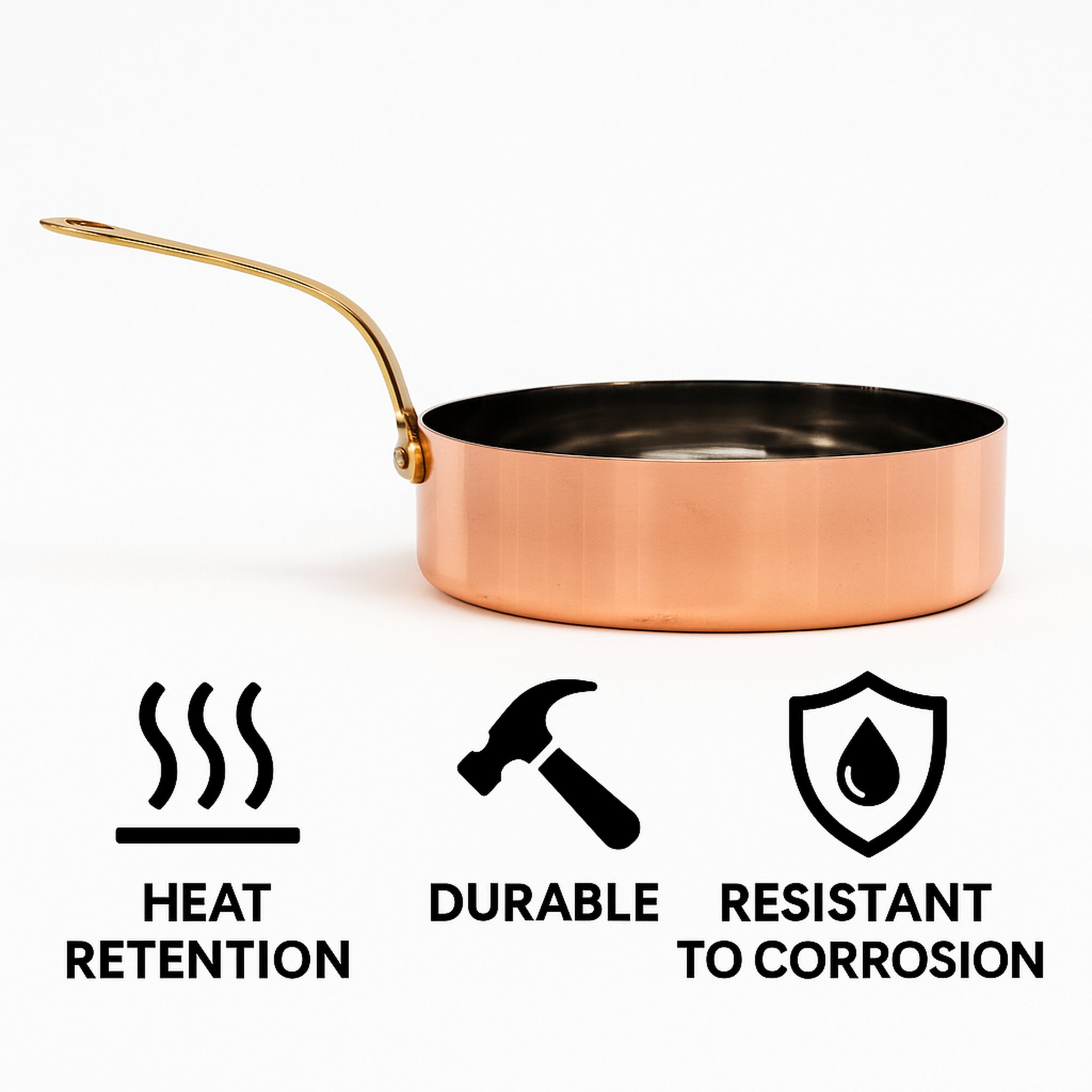 REGENT COOKWARE SAUCE PAN ST STEEL CU PLATED WITH BRASS HANDLE, 400ML - 205/120MM DIAX35MM