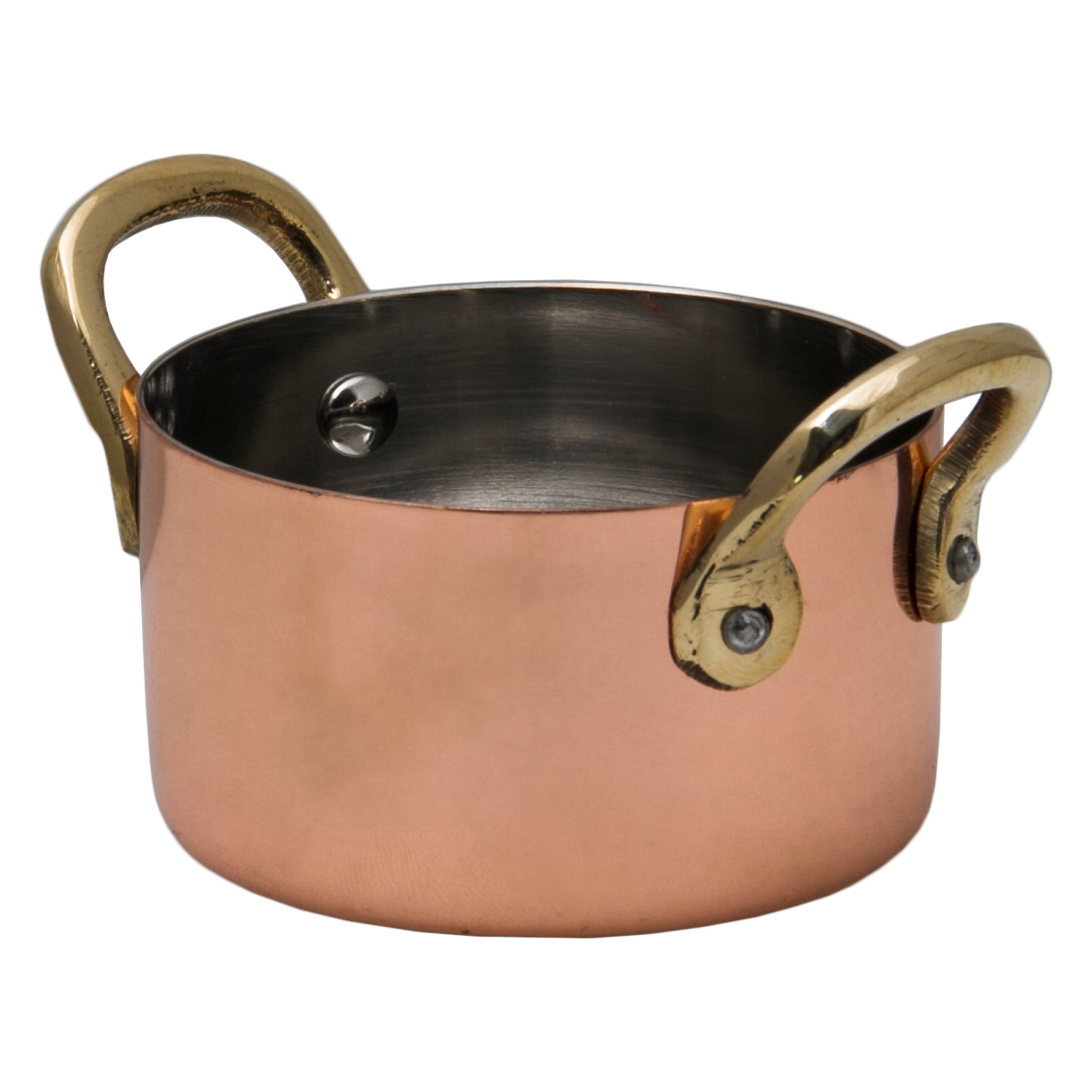 REGENT COOKWARE MINI POT WITH 2 HANDLE WITH LID ST STEEL COPPER PLATED, (78MM:DX145X45MM)