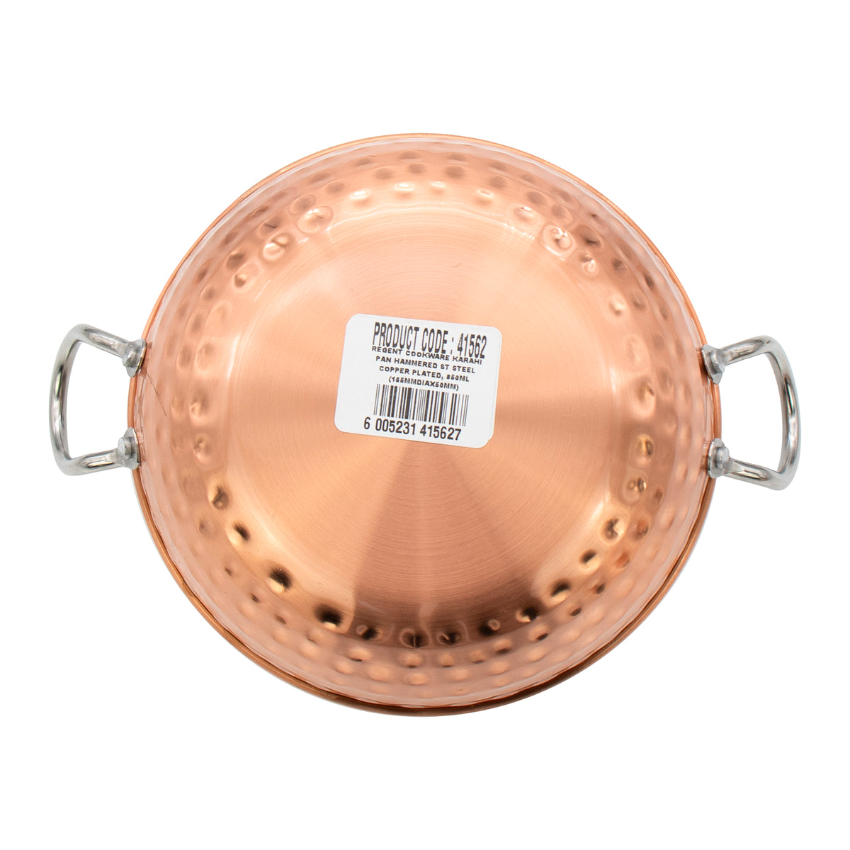 REGENT COOKWARE KARAHI PAN HAMMERED ST STEEL COPPER PLATED, 850ML - 165MM DIAX50MM