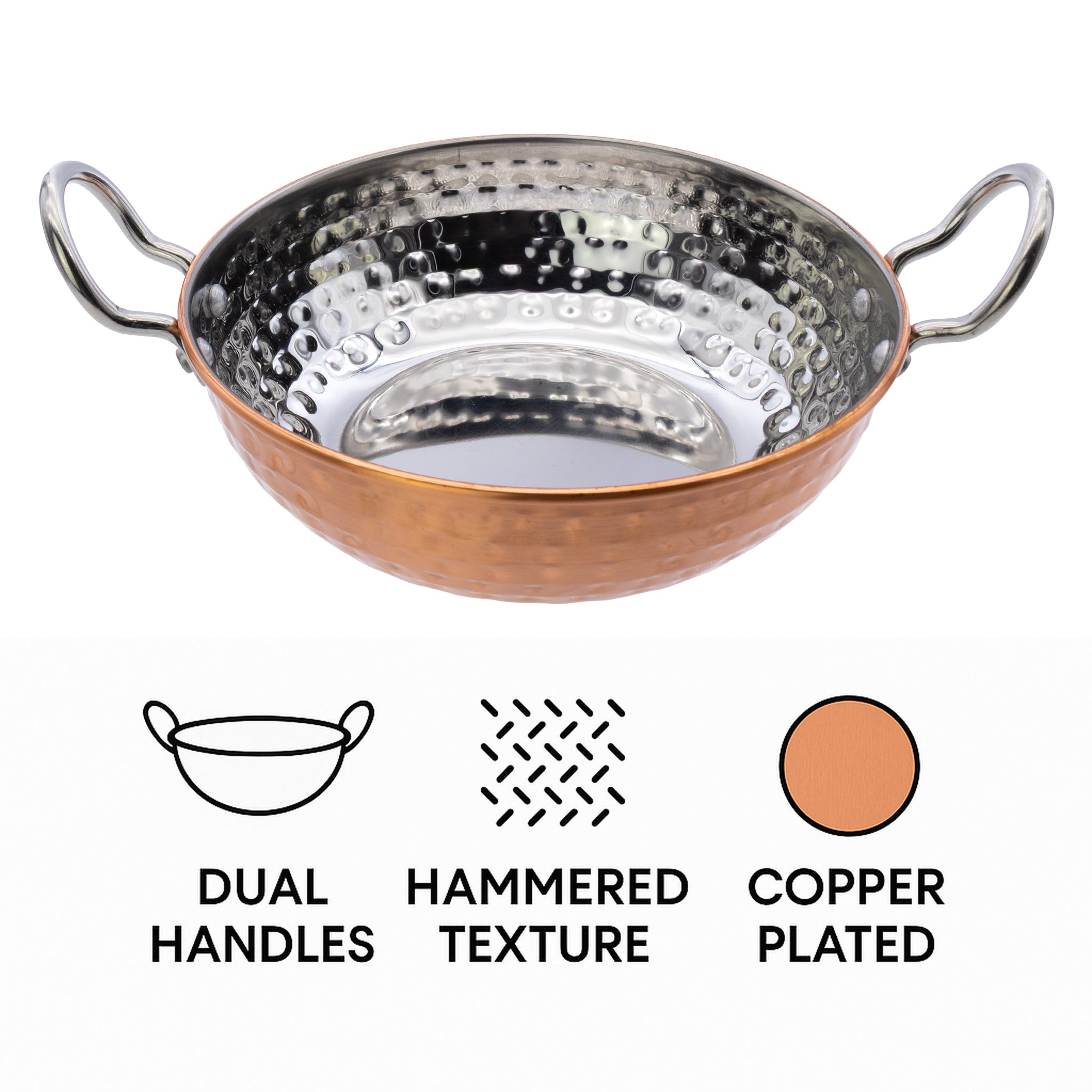 REGENT COOKWARE KARAHI PAN HAMMERED ST STEEL COPPER PLATED, 850ML - 165MM DIAX50MM