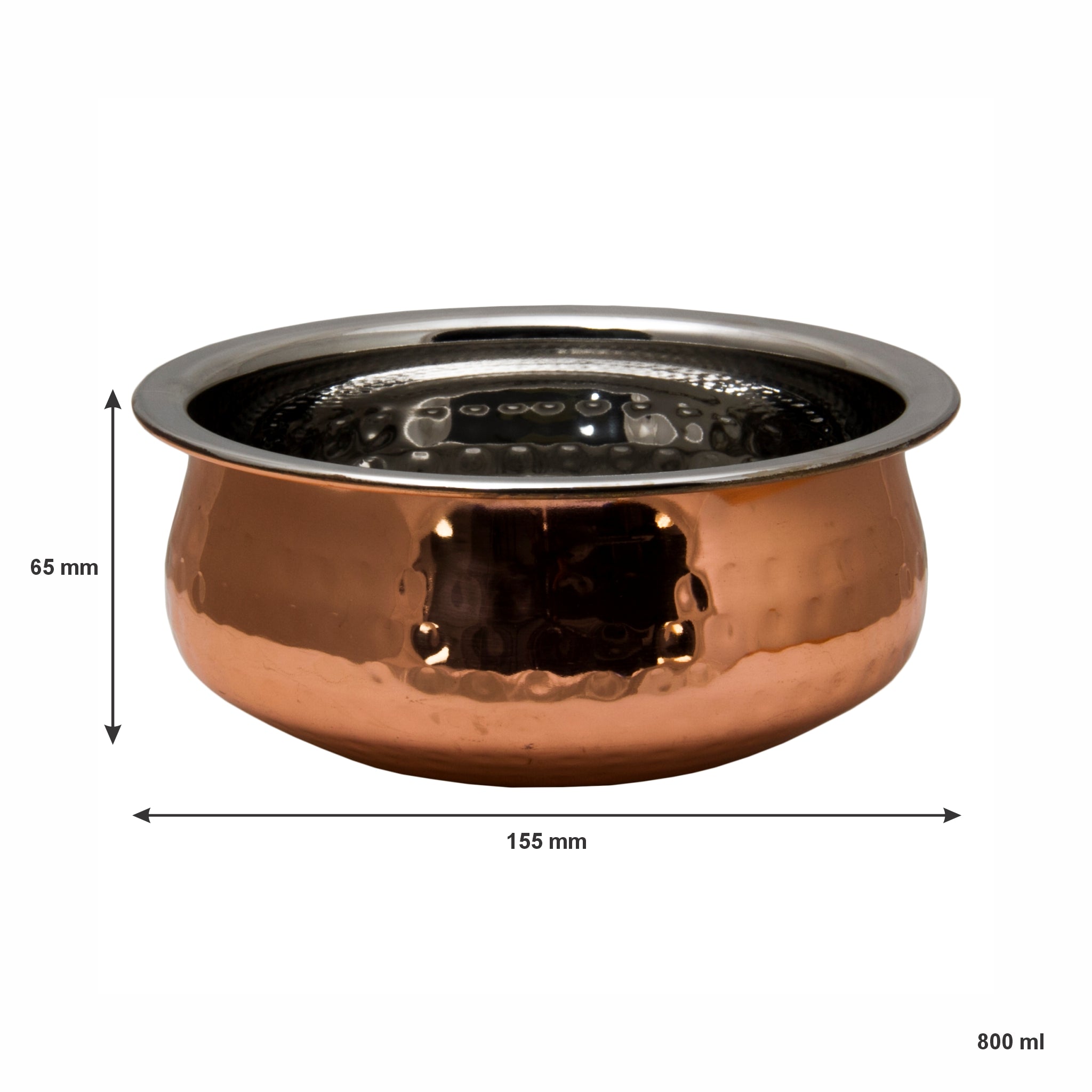REGENT COOKWARE HANDI BOWL HAMMERED ST STEEL COPPER PLATED, 800ML - 155MM DIAX65MM