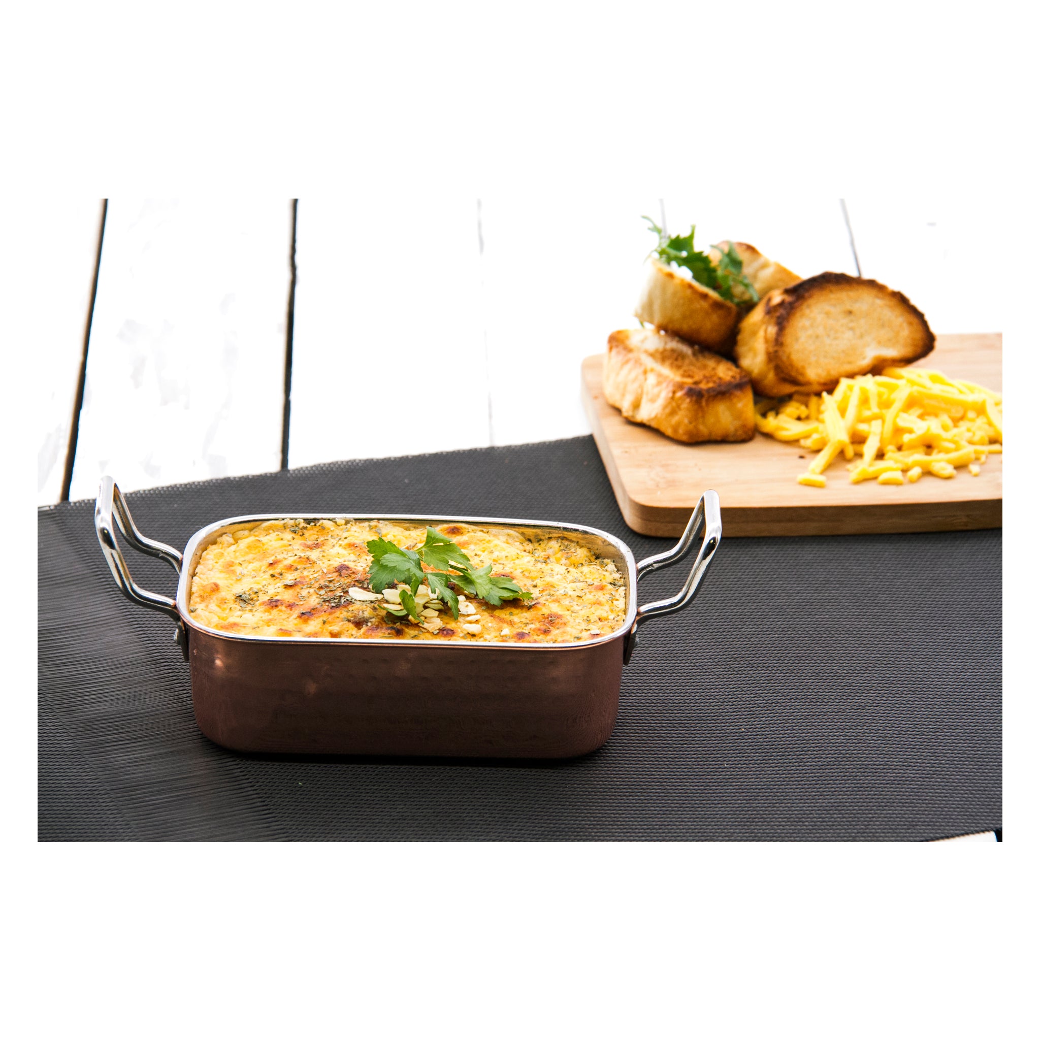 REGENT COOKWARE KARAHI ROASTER RECT.HAMMERED ST STEEL CU PLATED + HANDLES, 500ML - 195/145X95X45MM