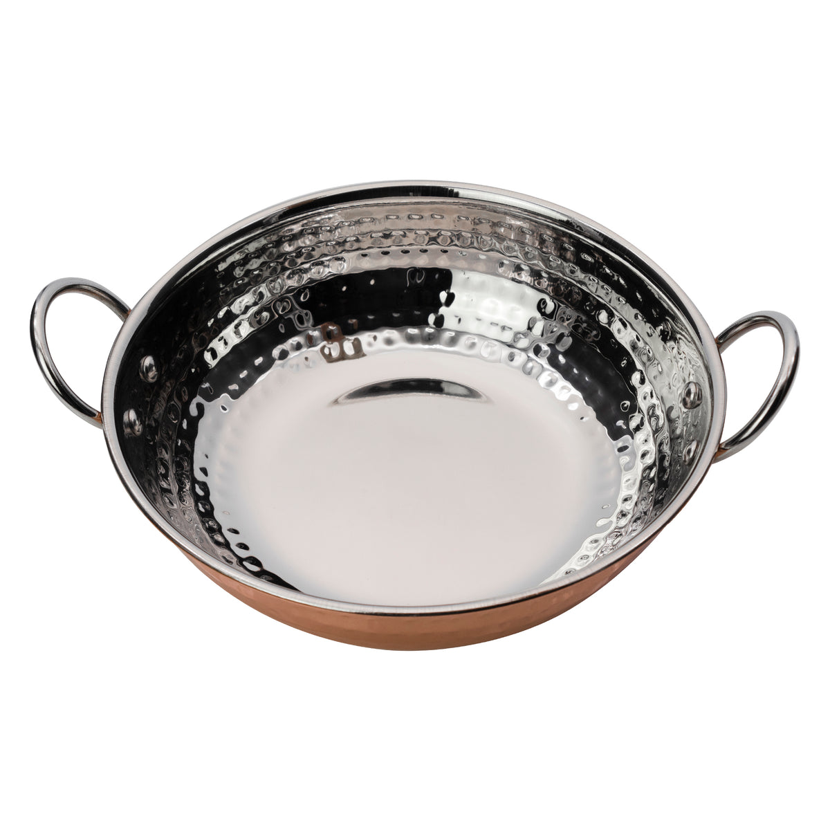 REGENT COOKWARE KARAHI PAN HAMMERED ST STEEL CU PLATED + HANDLES, 1.3L - 225/190MM DIAX55MM