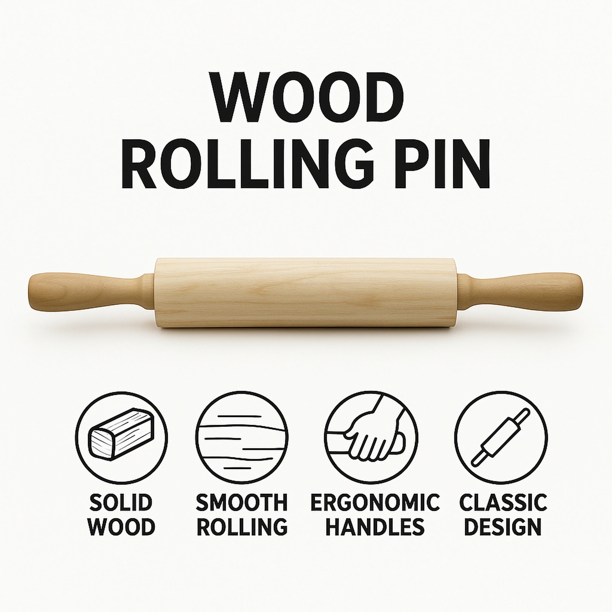 REGENT BAKEWARE WOODEN ROLLING PIN, 60MM DIAX460MM