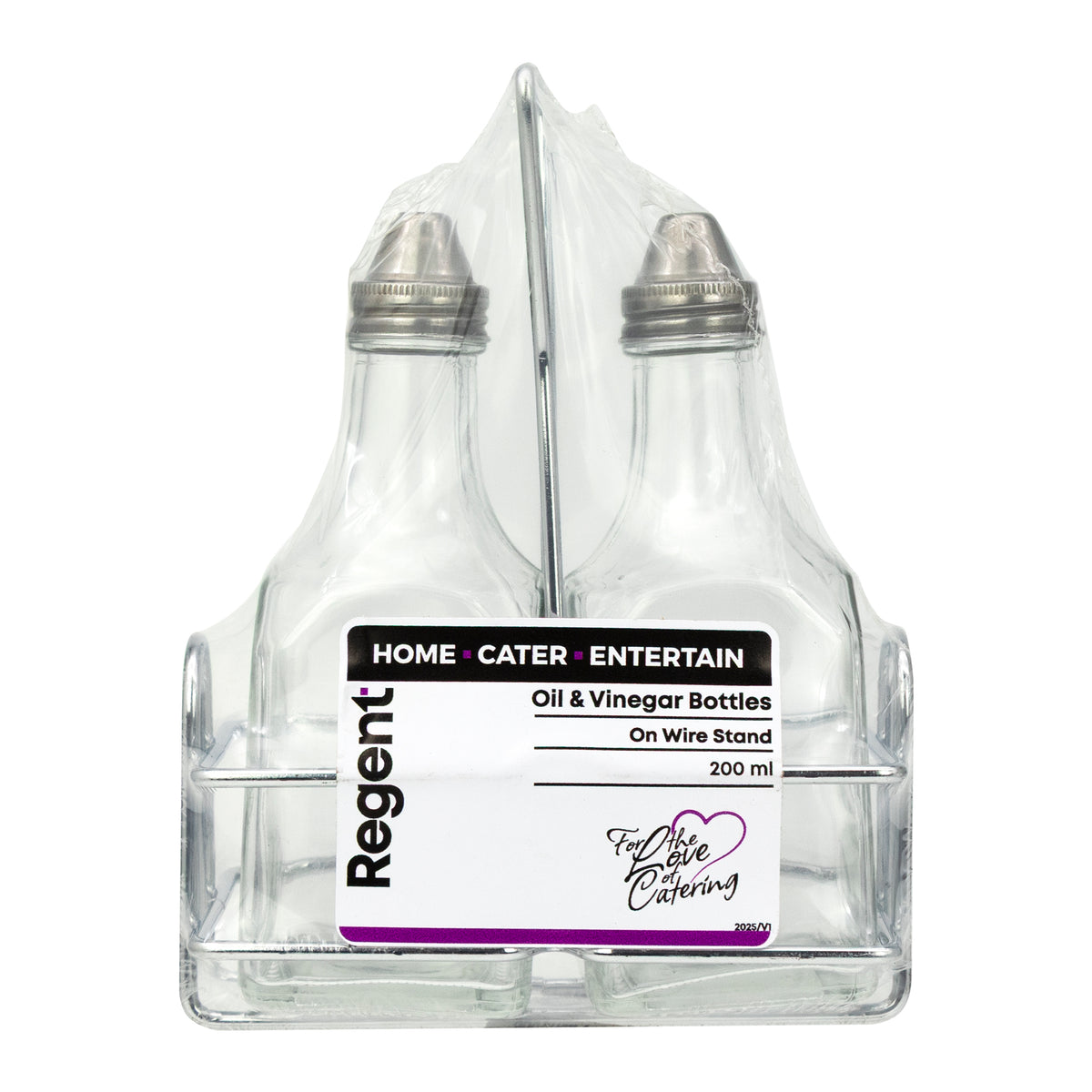 REGENT SQUARE OIL & VINEGAR BOTTLES ON WIRE STAND 3PCS SET, 200ML