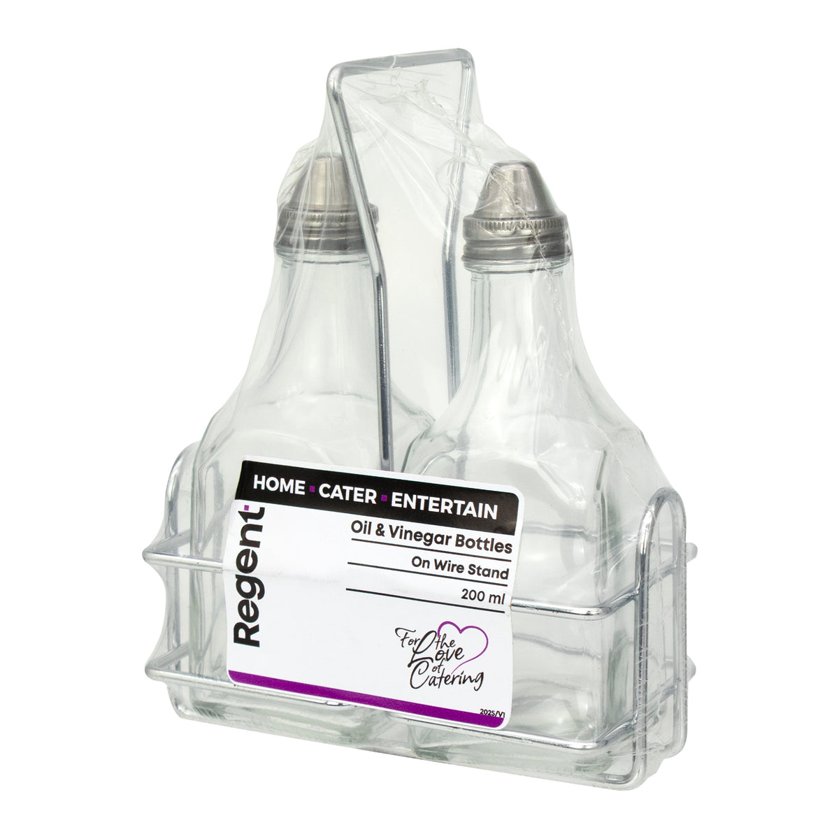REGENT SQUARE OIL & VINEGAR BOTTLES ON WIRE STAND 3PCS SET, 200ML