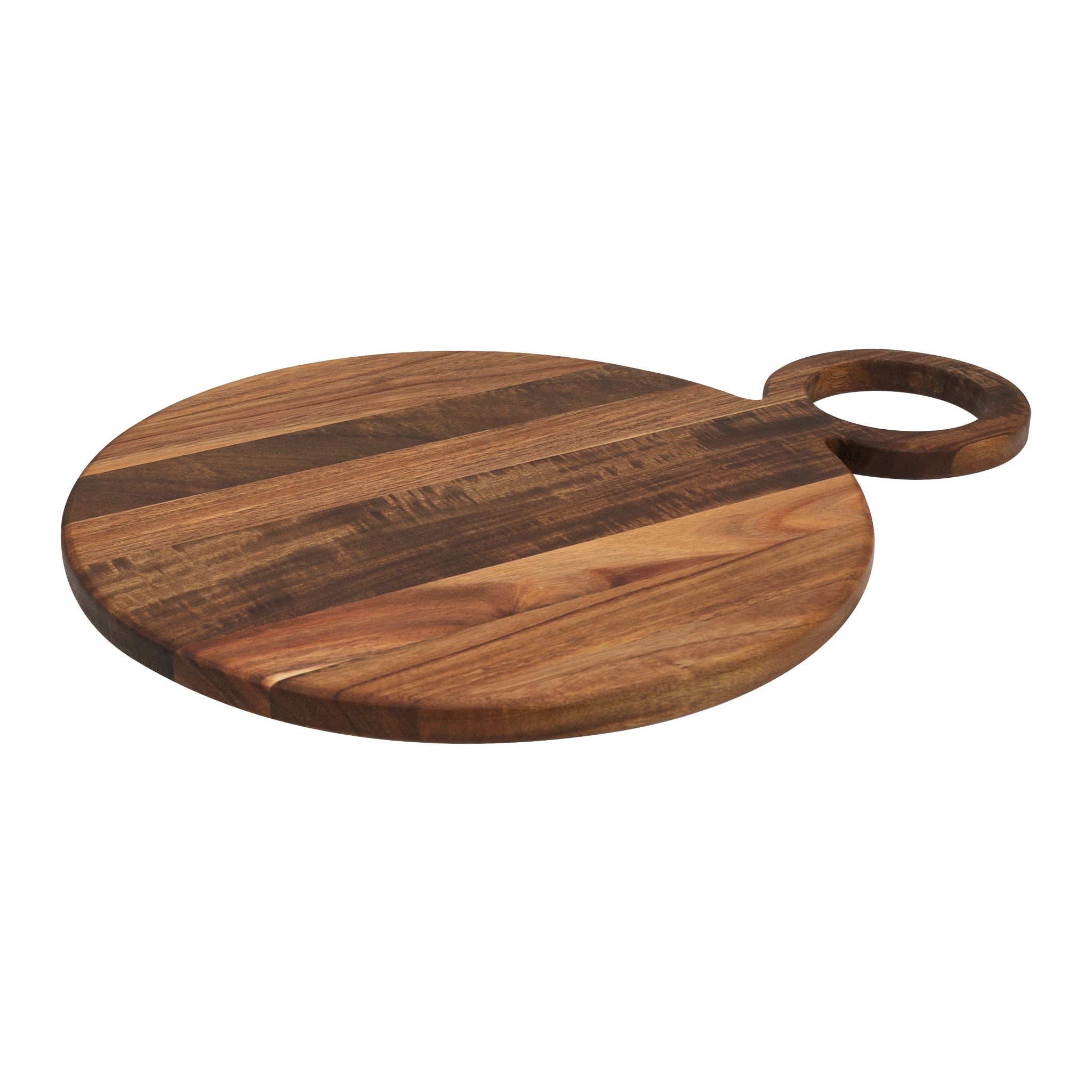 REGENT ACACIA WOOD ROUND SERVING BOARD WITH RING HANDLE, 440X320MM DIA