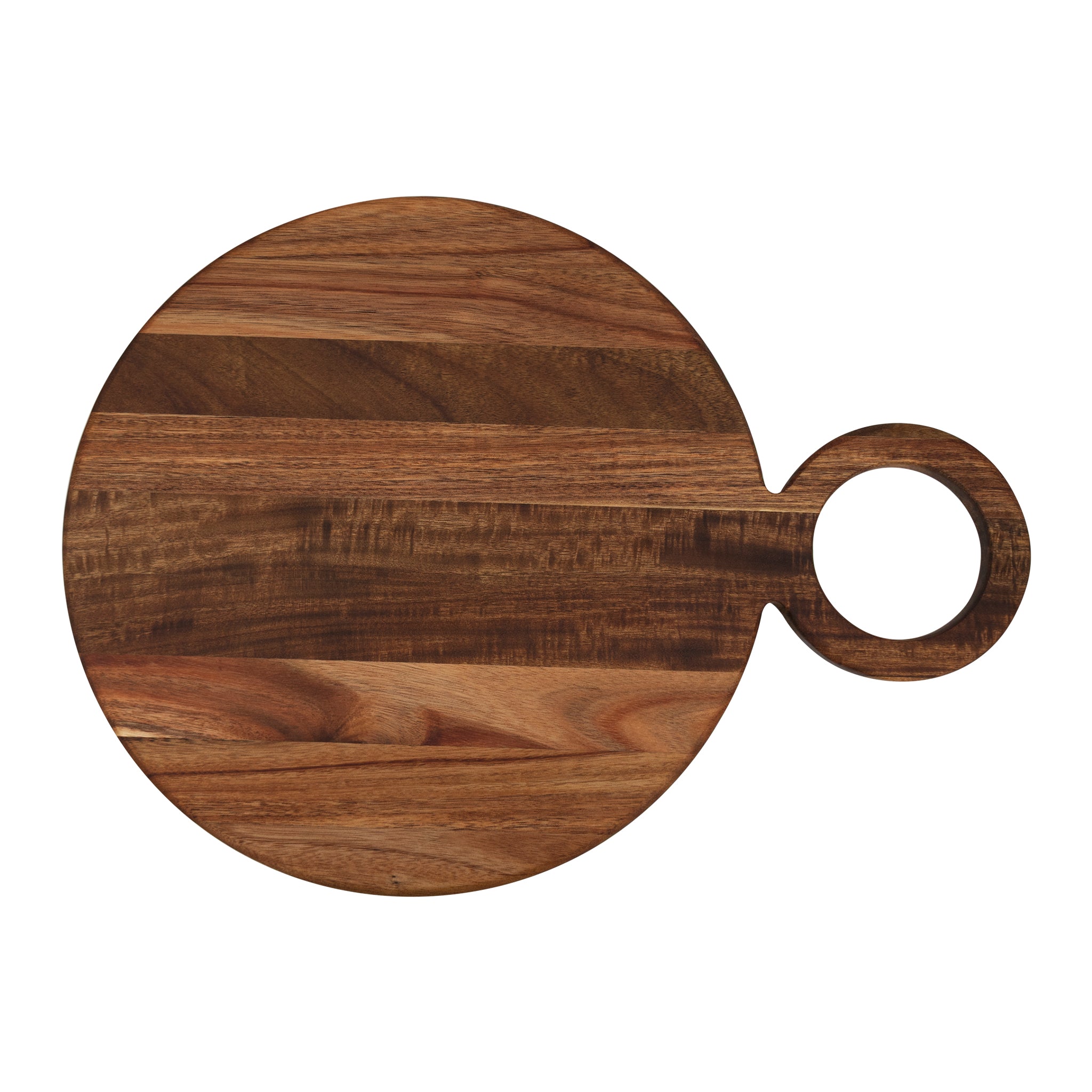 REGENT ACACIA WOOD ROUND SERVING BOARD WITH RING HANDLE, 440X320MM DIA
