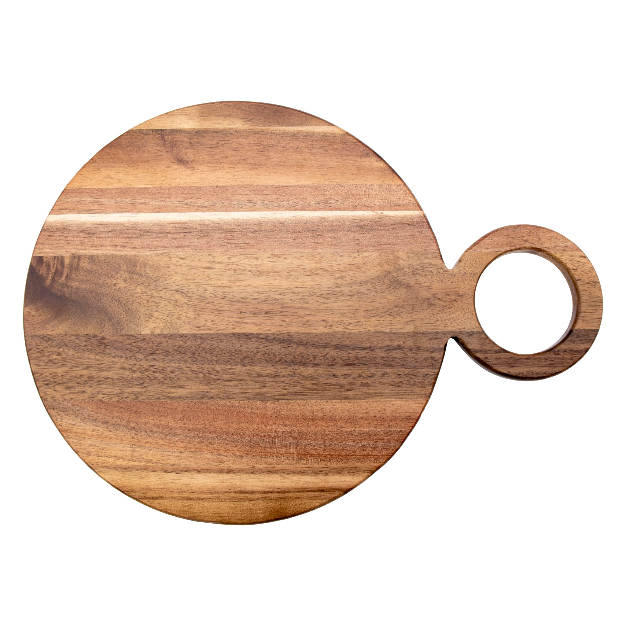 REGENT ACACIA WOOD ROUND SERVING BOARD WITH RING HANDLE, 440X320MM DIA