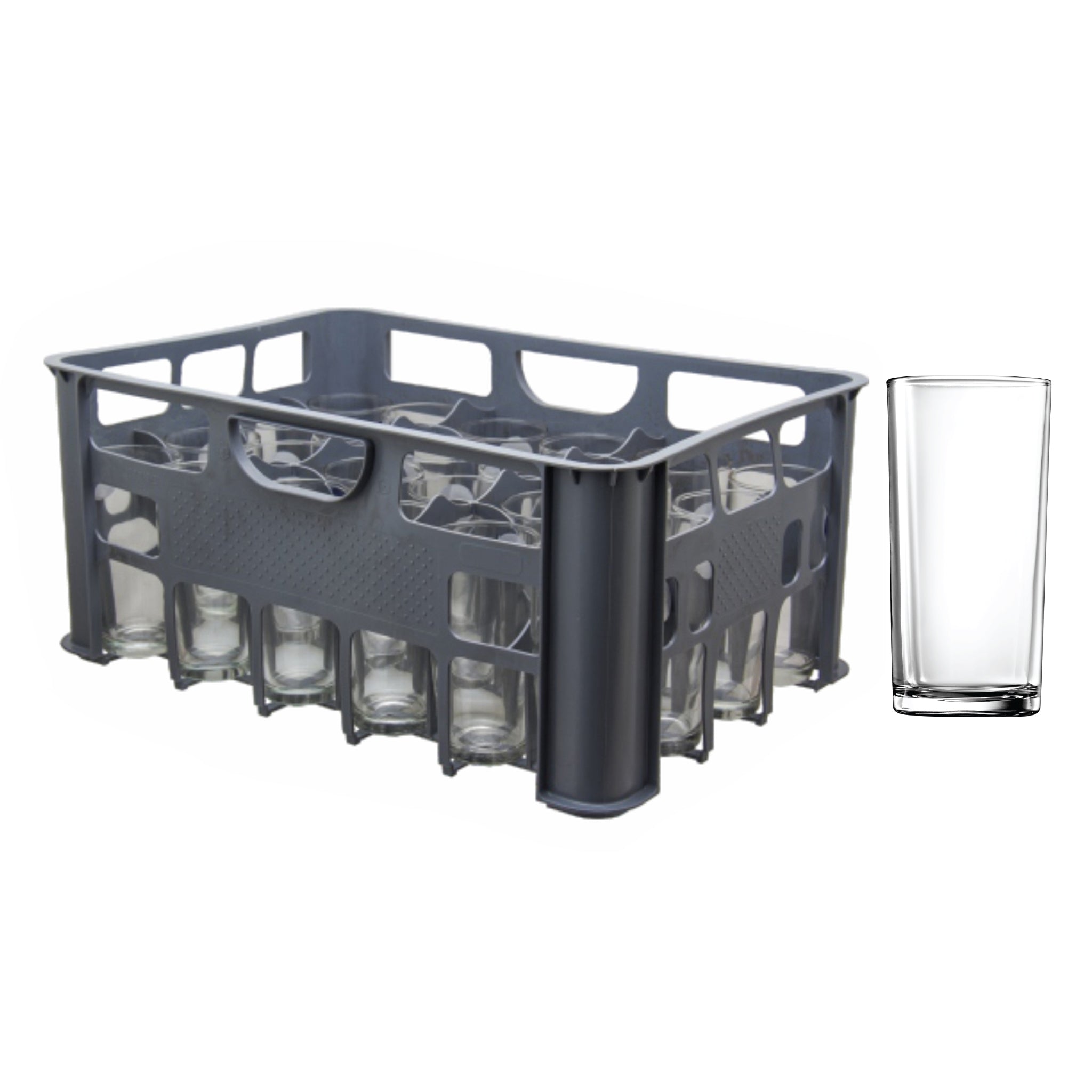 REGENT GREY PLASTIC CRATE WITH HIBALL TUMBLERS 24PK, 270ML