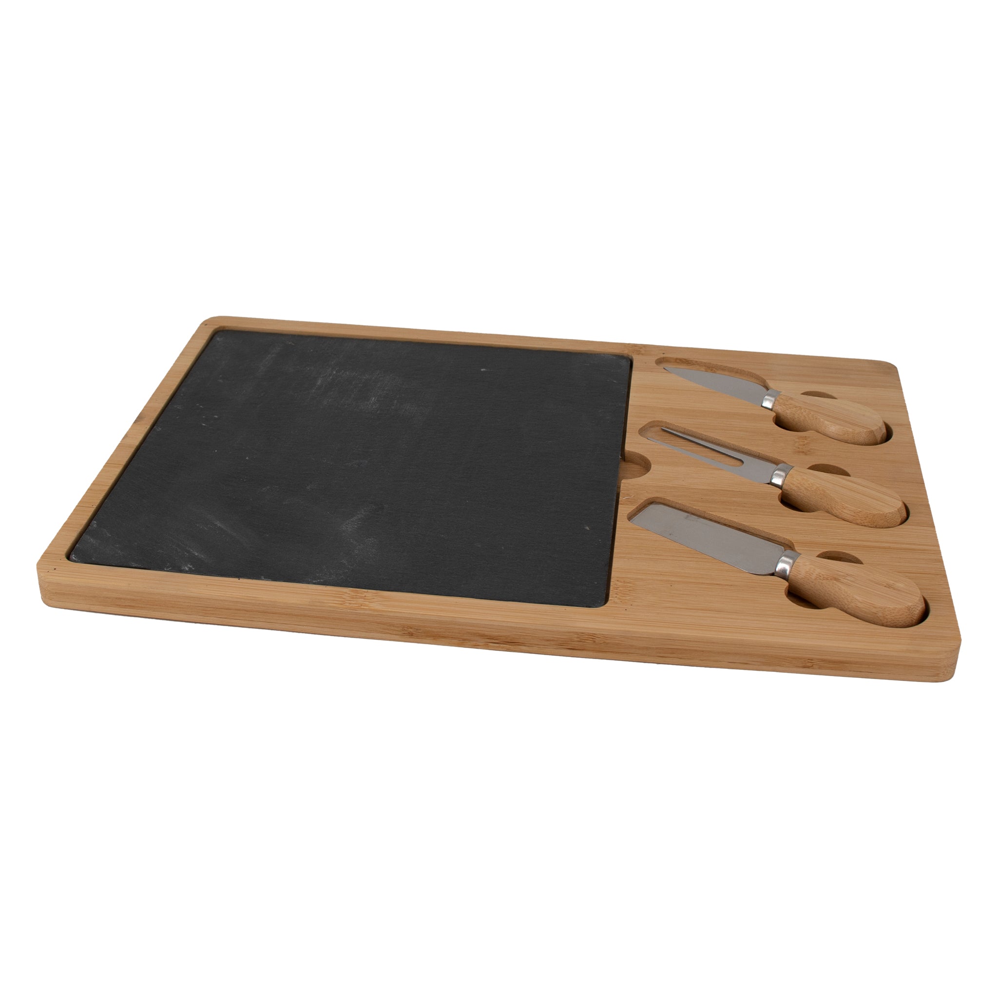 REGENT BAMBOO CHEESE AND SLATE BOARD WITH 3 CHEESE TOOLS 5PC SET, 360X240MM