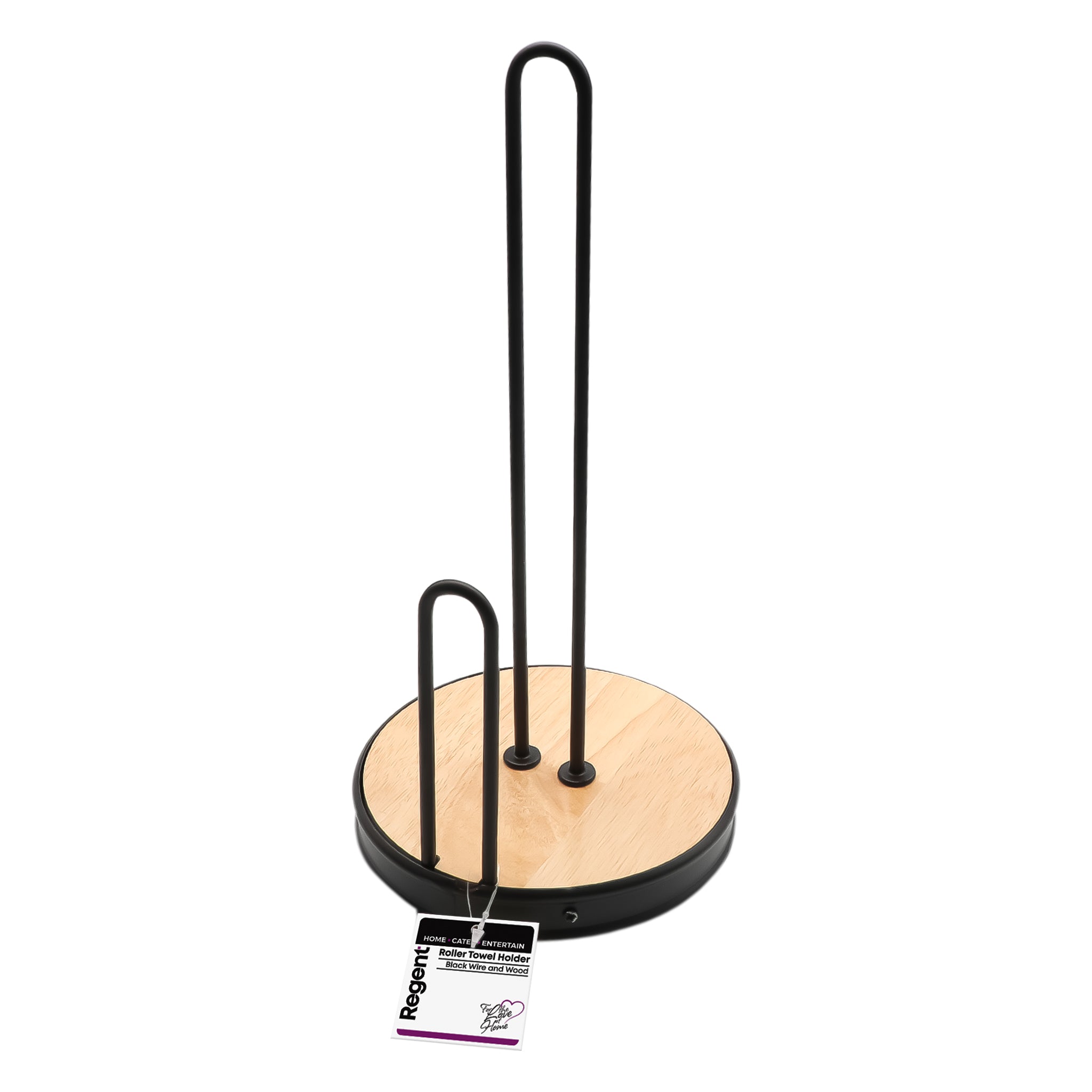 REGENT KITCHEN ROLLER TOWEL HOLDER BLACK WIRE & WOOD