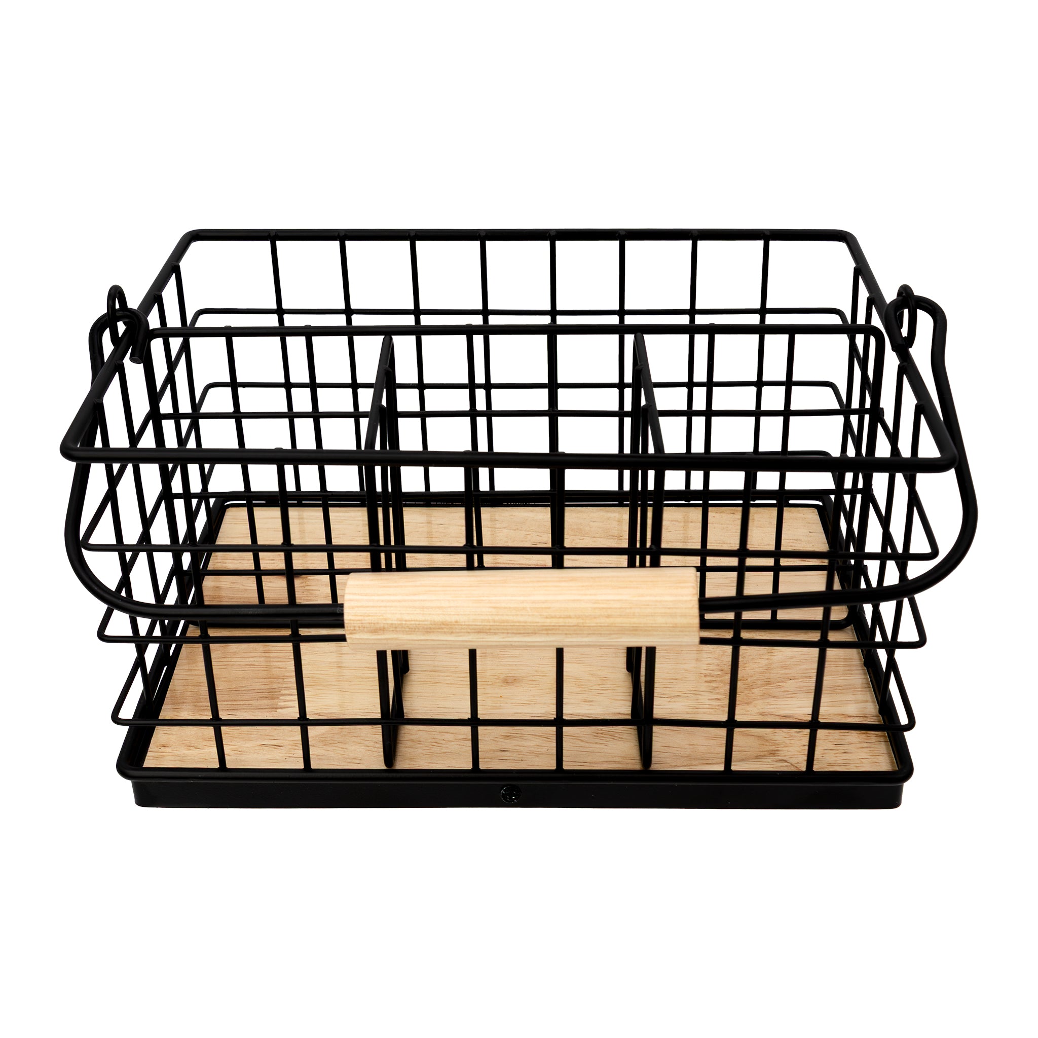 REGENT KITCHEN CUTLERY CADDY BLACK WIRE & WOOD, 230X160MM
