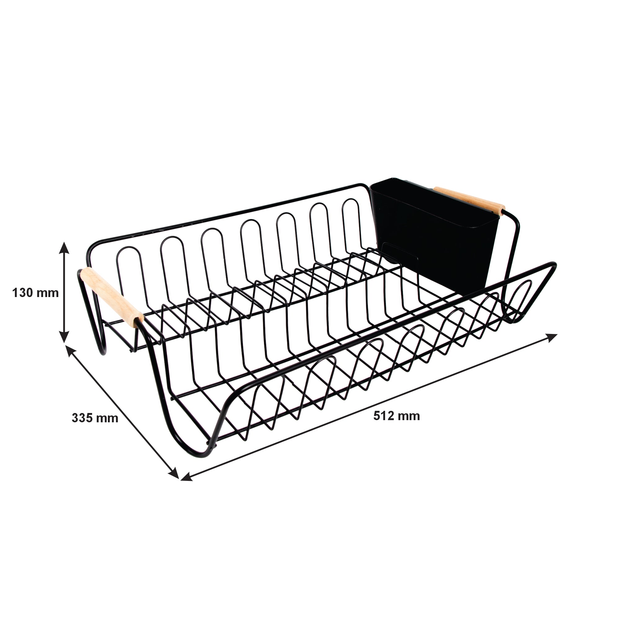 REGENT KITCHEN WIRE DISH RACK POWDER COATED BLACK WITH WOODEN HANDLES, 510X335MM