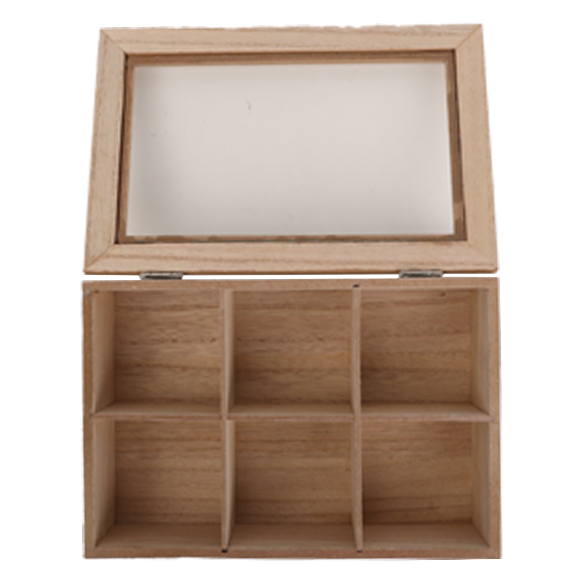 REGENT KITCHEN TEA BOX WITH 6 PARTITIONS WOOD AND GLASS, 240X160MM