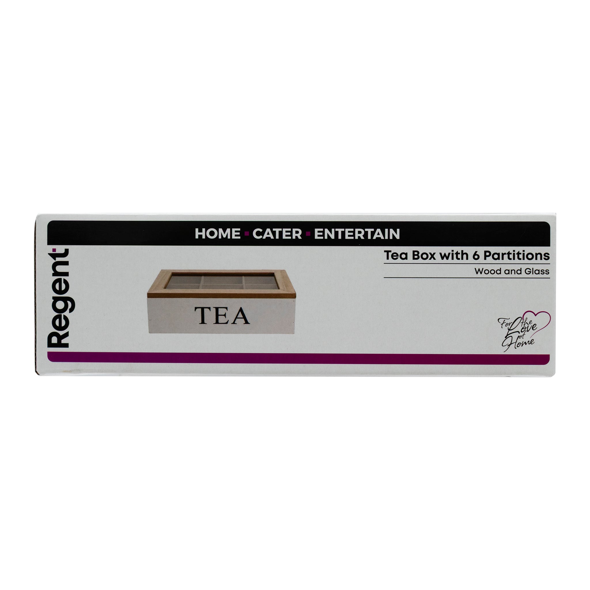 REGENT KITCHEN TEA BOX WITH 6 PARTITIONS WOOD AND GLASS, 240X160MM