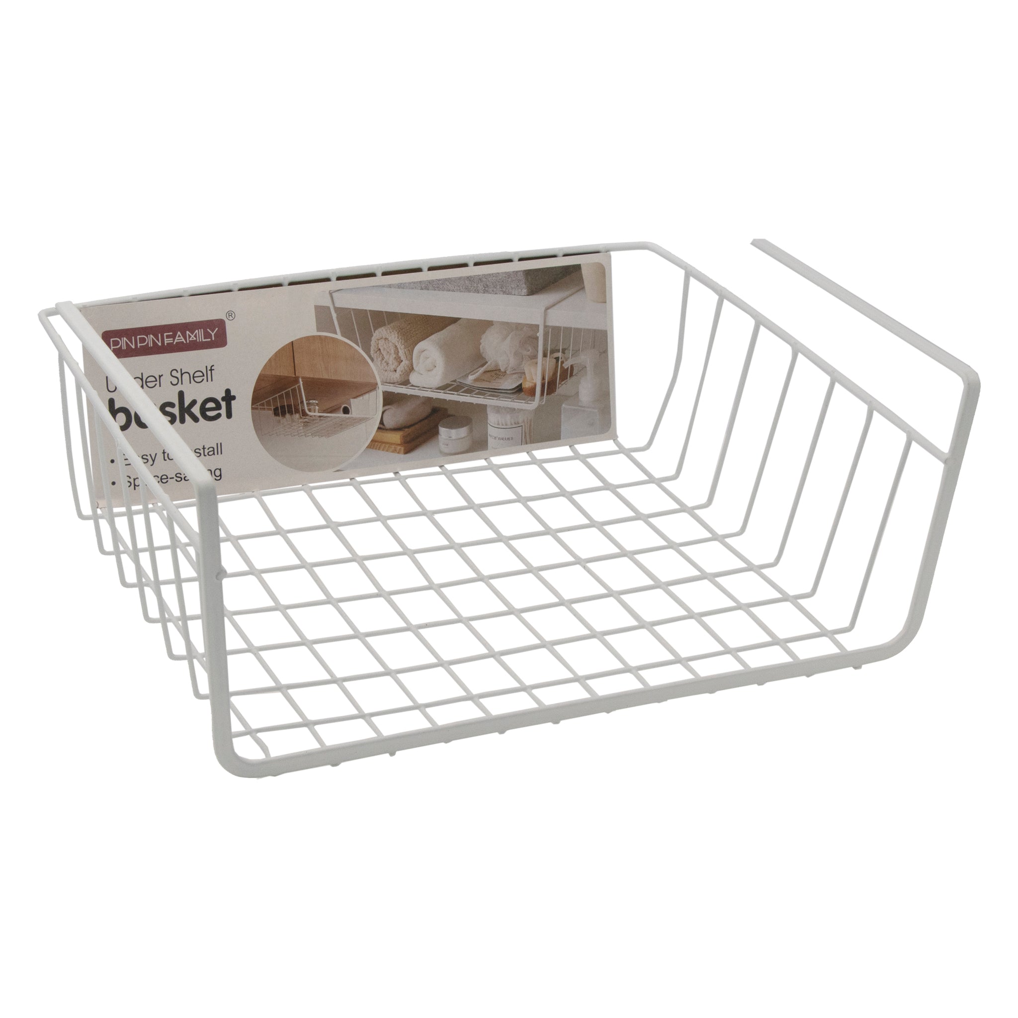 KITCHEN UNDER SHELF WIRE BASKET WHITE, 340X260X130MM