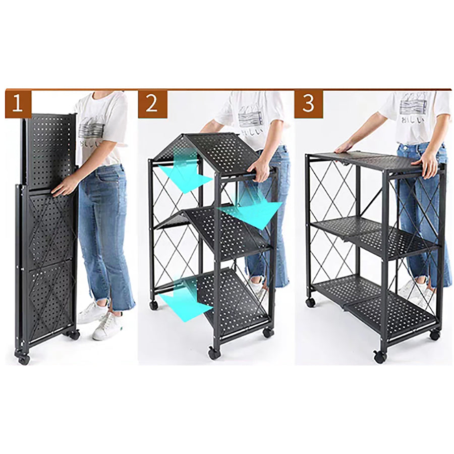 STORAGE RACK FOLDABLE 4 SHELF BLACK, 715X365X1275MM