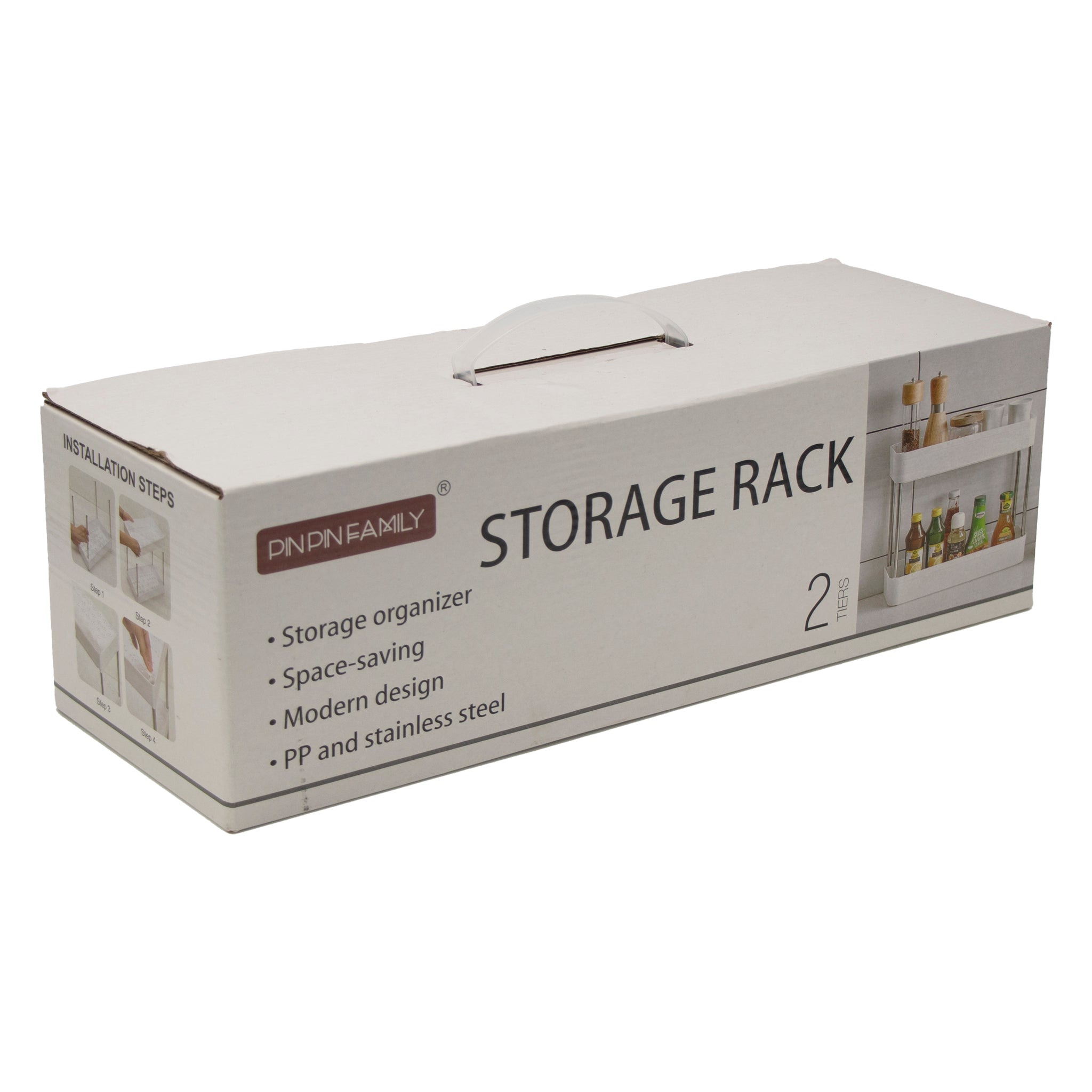 STORAGE RACK 2 SHELF WHITE PP PLASTIC AND STAINLESS STEEL,