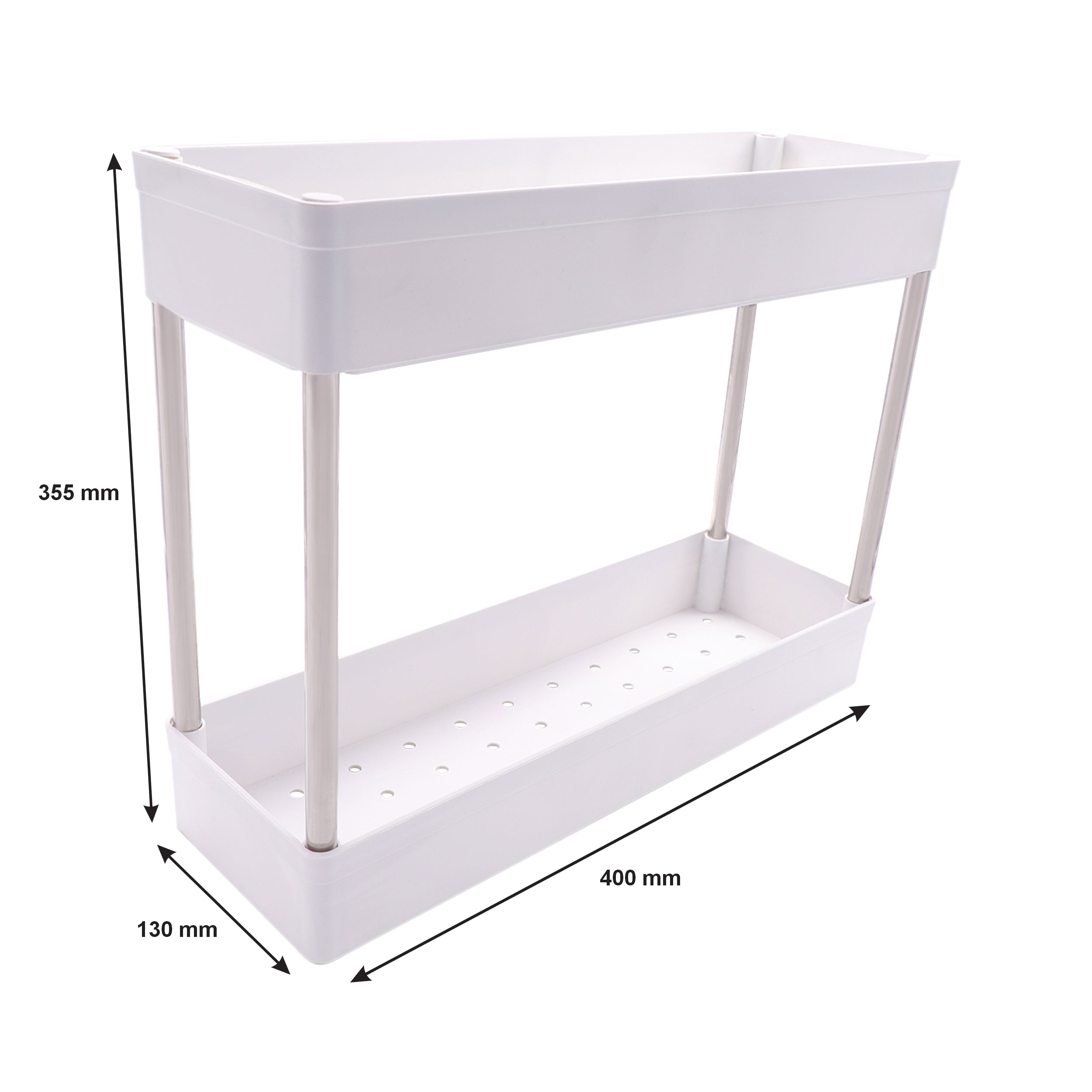 STORAGE RACK 2 SHELF WHITE PP PLASTIC AND STAINLESS STEEL,
