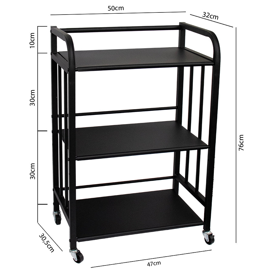 STORAGE RACK MULTI PURPOSE 3 SHELF BLACK P.C. METAL ON CASTERS, 500X320X760MM