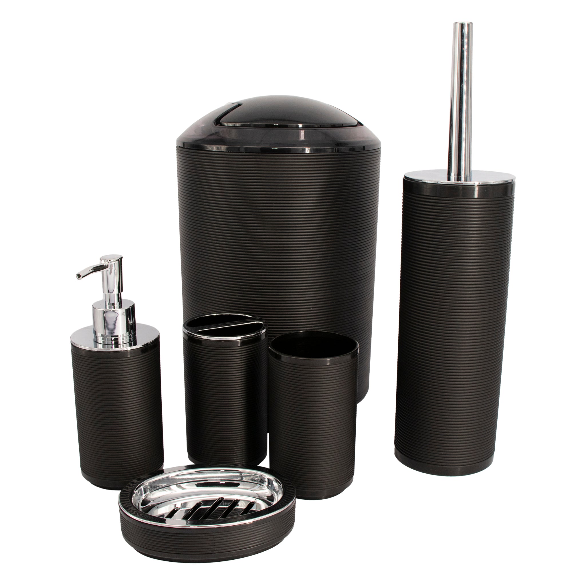 BATHROOM SET BLACK PLASTIC 6PC