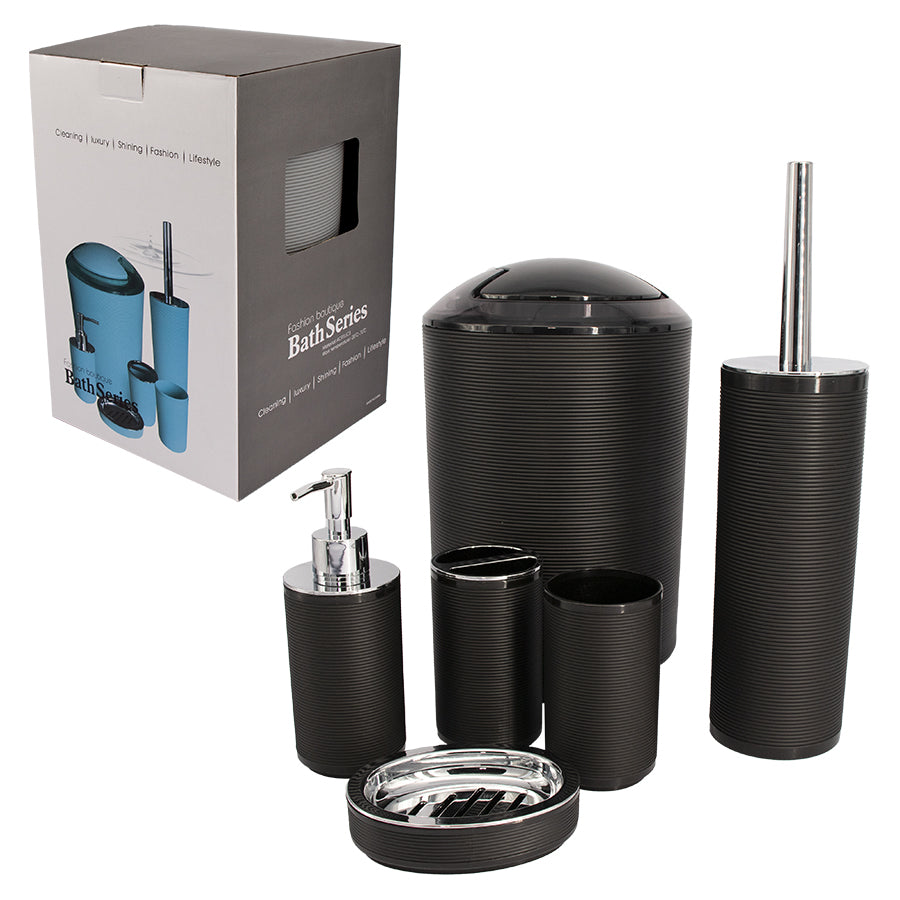 BATHROOM SET BLACK PLASTIC 6PC