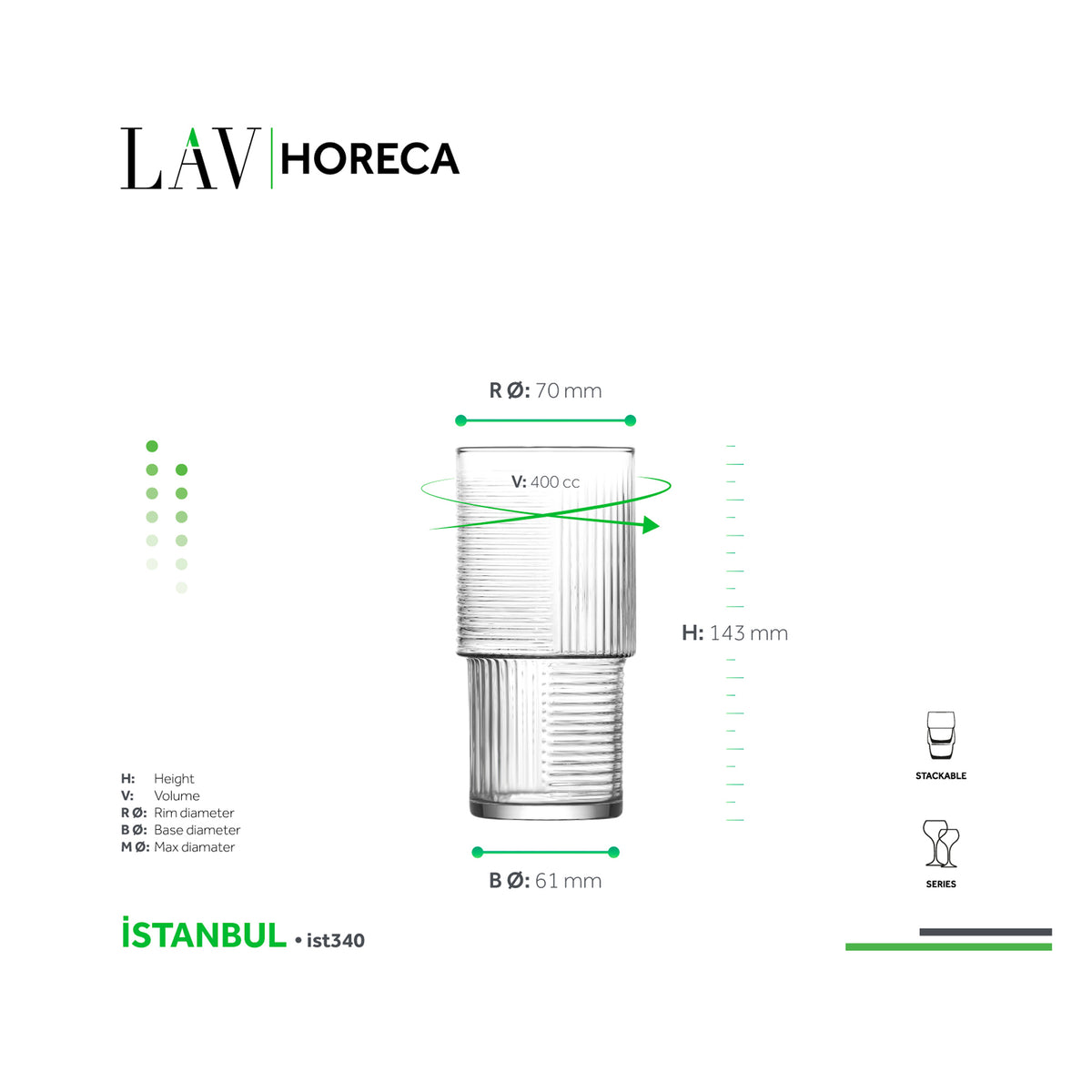 LAV HORECA ISTANBUL STACKABLE LONG TUMBLER 400ML