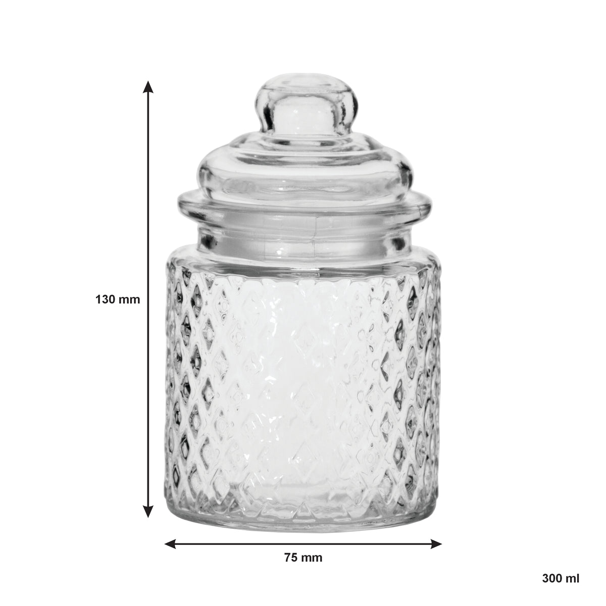REGENT MINI GLASS CANISTERS ASSORTED DESIGNS 4PK, 300ML