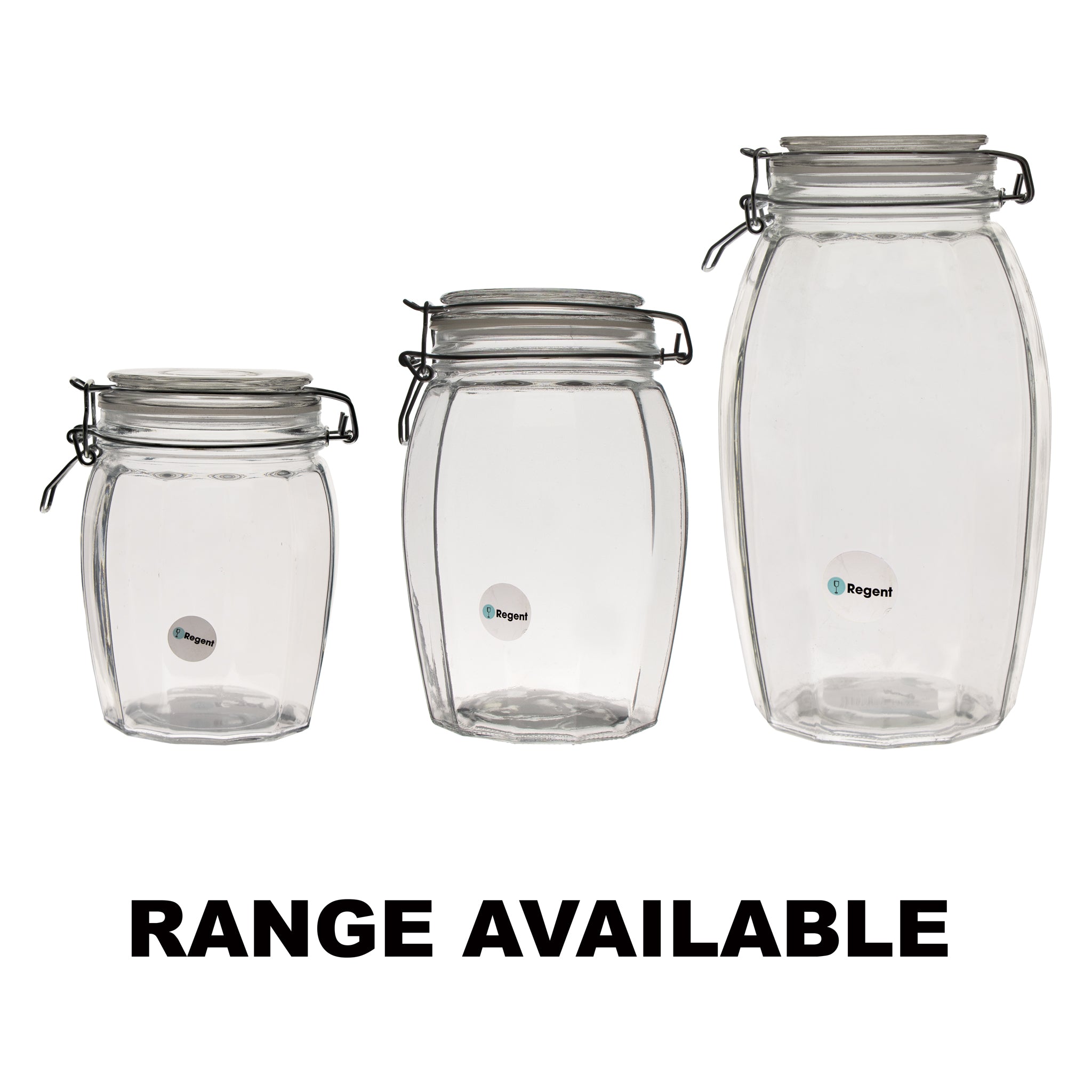 REGENT FACETED HERMETIC GLASS CANISTER WITH CLIP SEAL AND GLASS LID, 800ML