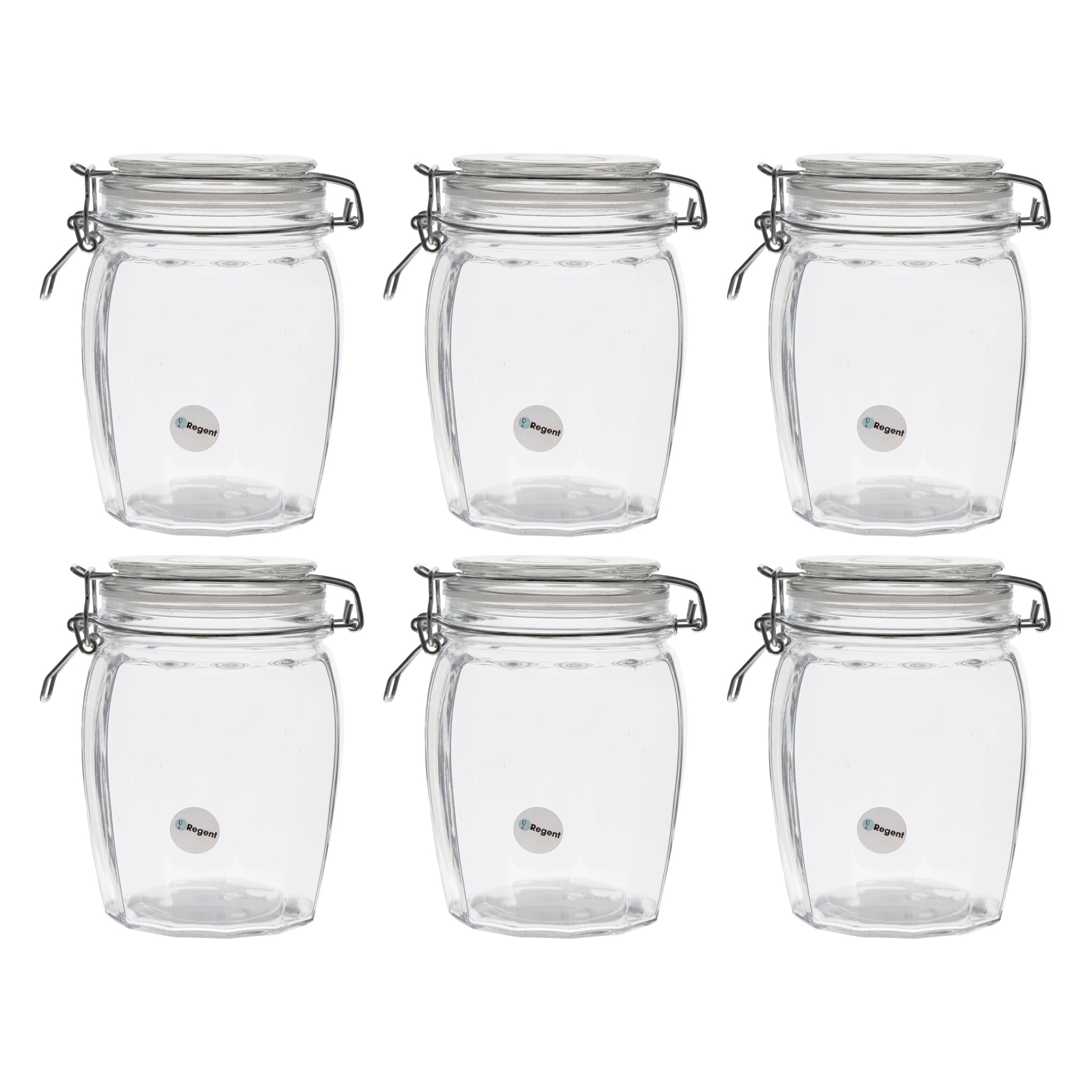 REGENT FACETED HERMETIC GLASS CANISTER WITH CLIP SEAL AND GLASS LID, 800ML