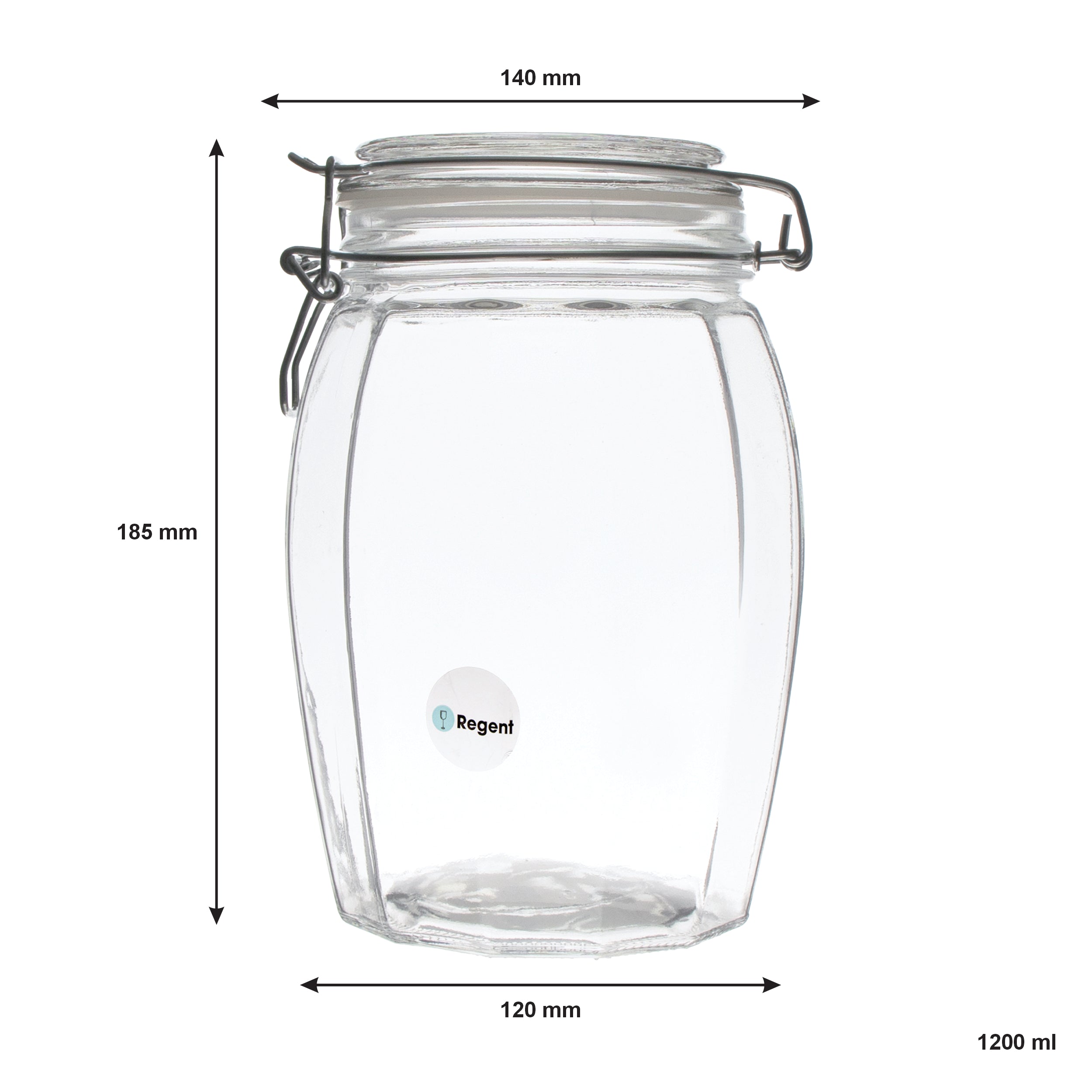 REGENT FACETED HERMETIC GLASS CANISTER WITH CLIP SEAL AND GLASS LID, 1.2L