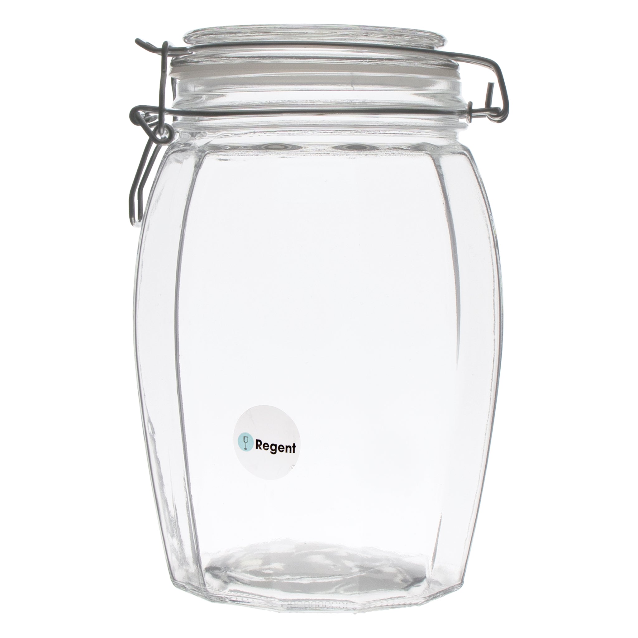 REGENT FACETED HERMETIC GLASS CANISTER WITH CLIP SEAL AND GLASS LID, 1.2L