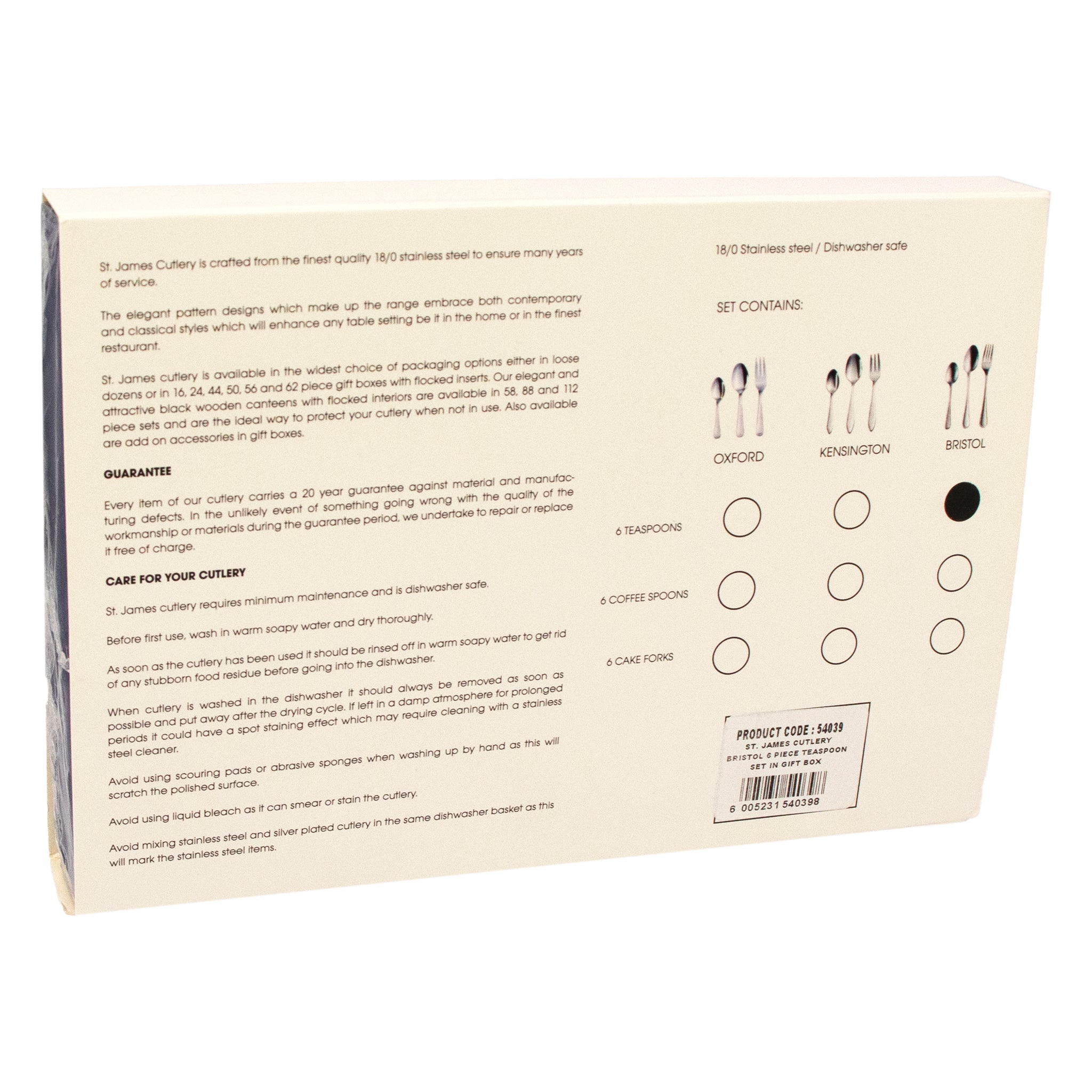ST. JAMES CUTLERY BRISTOL (880) TEASPOON GIFT BOX 6PK SET