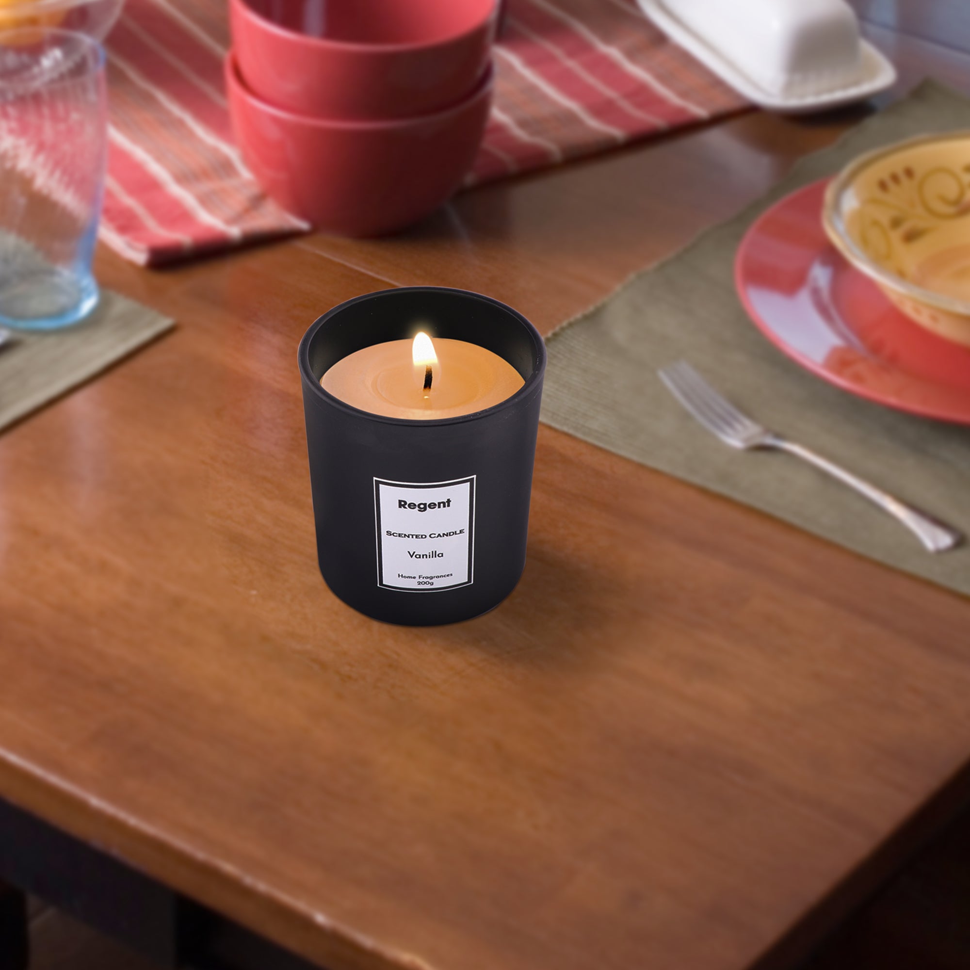 REGENT SCENTED CANDLES (VANILLA) IN A BLACK GLASS JAR WITH BLACK LID 6PK, 200G
