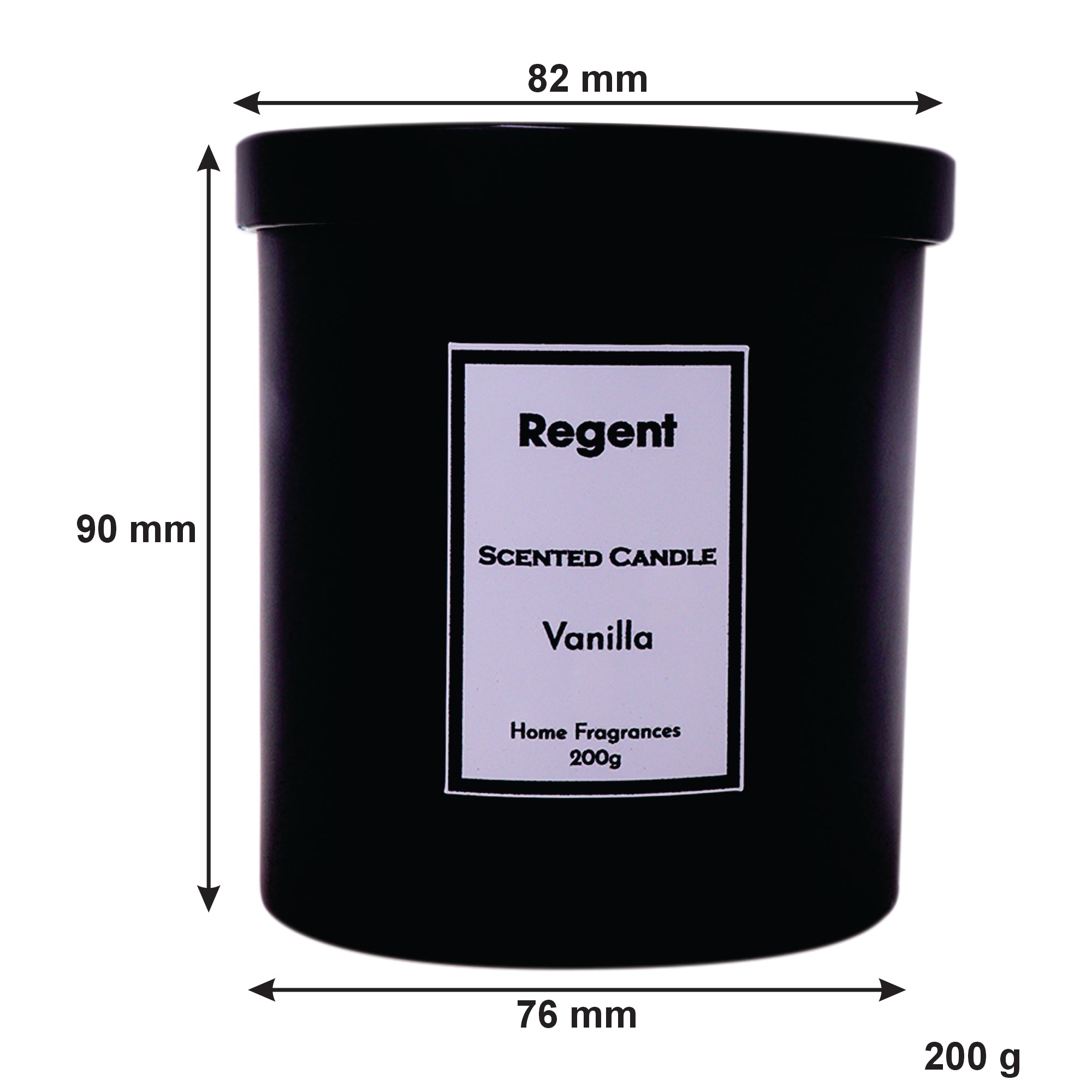 REGENT SCENTED CANDLES (VANILLA) IN A BLACK GLASS JAR WITH BLACK LID 6PK, 200G