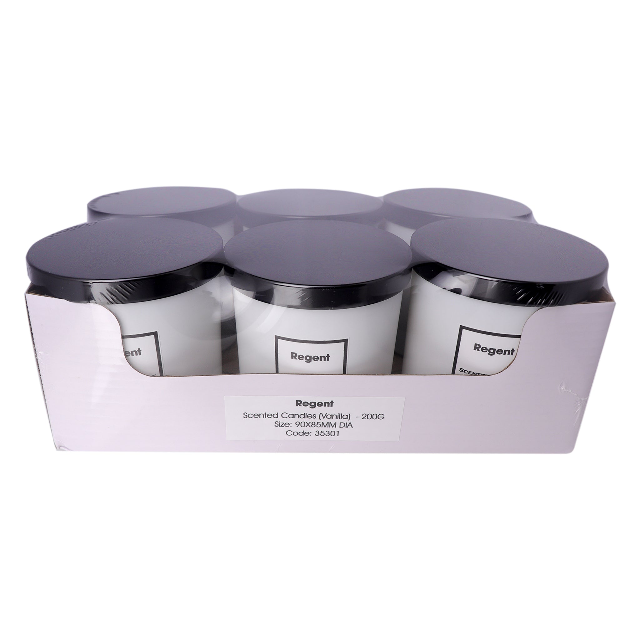 REGENT SCENTED CANDLES (VANILLA) IN A WHITE GLASS JAR WITH BLACK LID 6PK, 200G