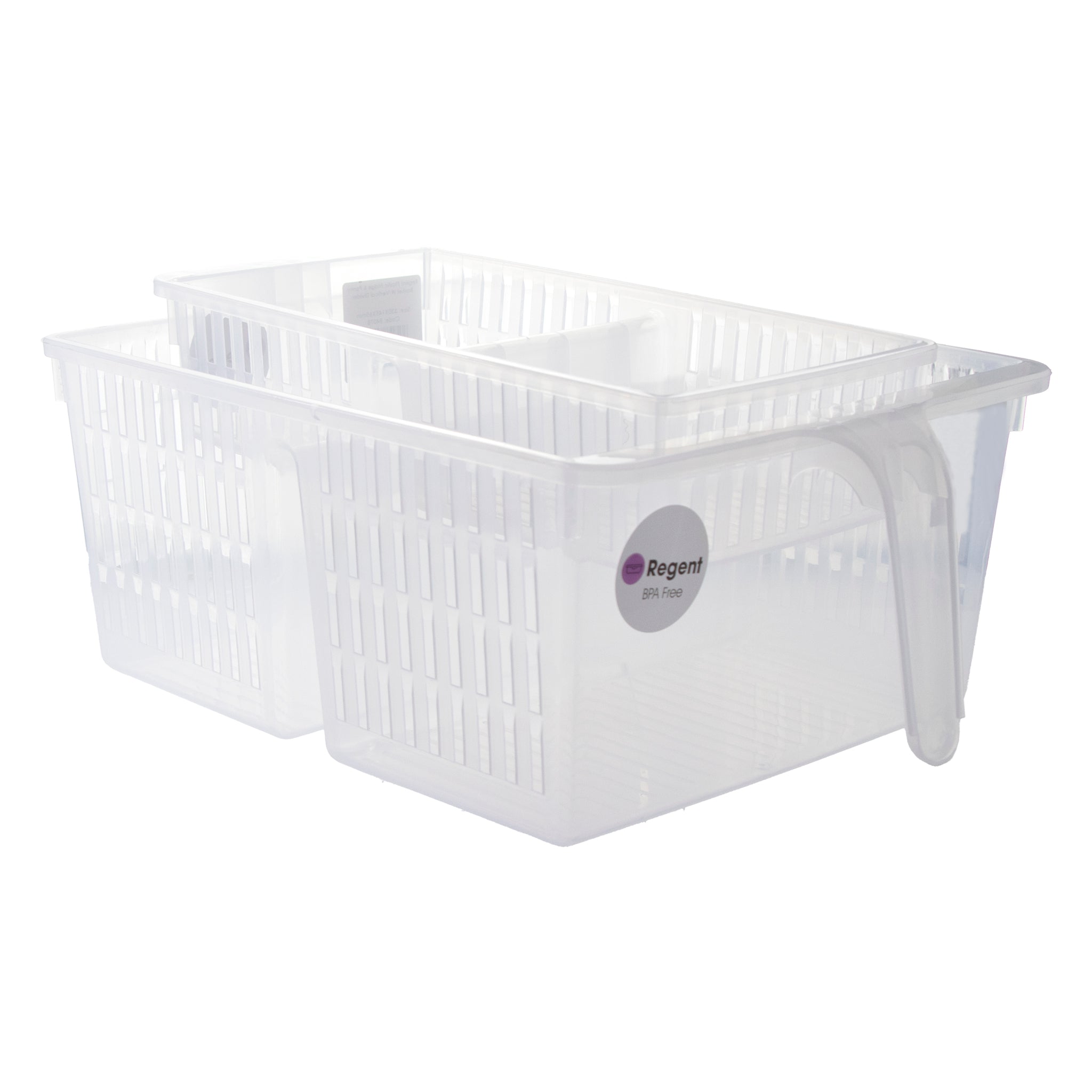 REGENT STOREAWAY PLASTIC CLEAR PANTRY AND FRIDGE BASKETS WITH DIVIDERS 2PK VALUE PACK