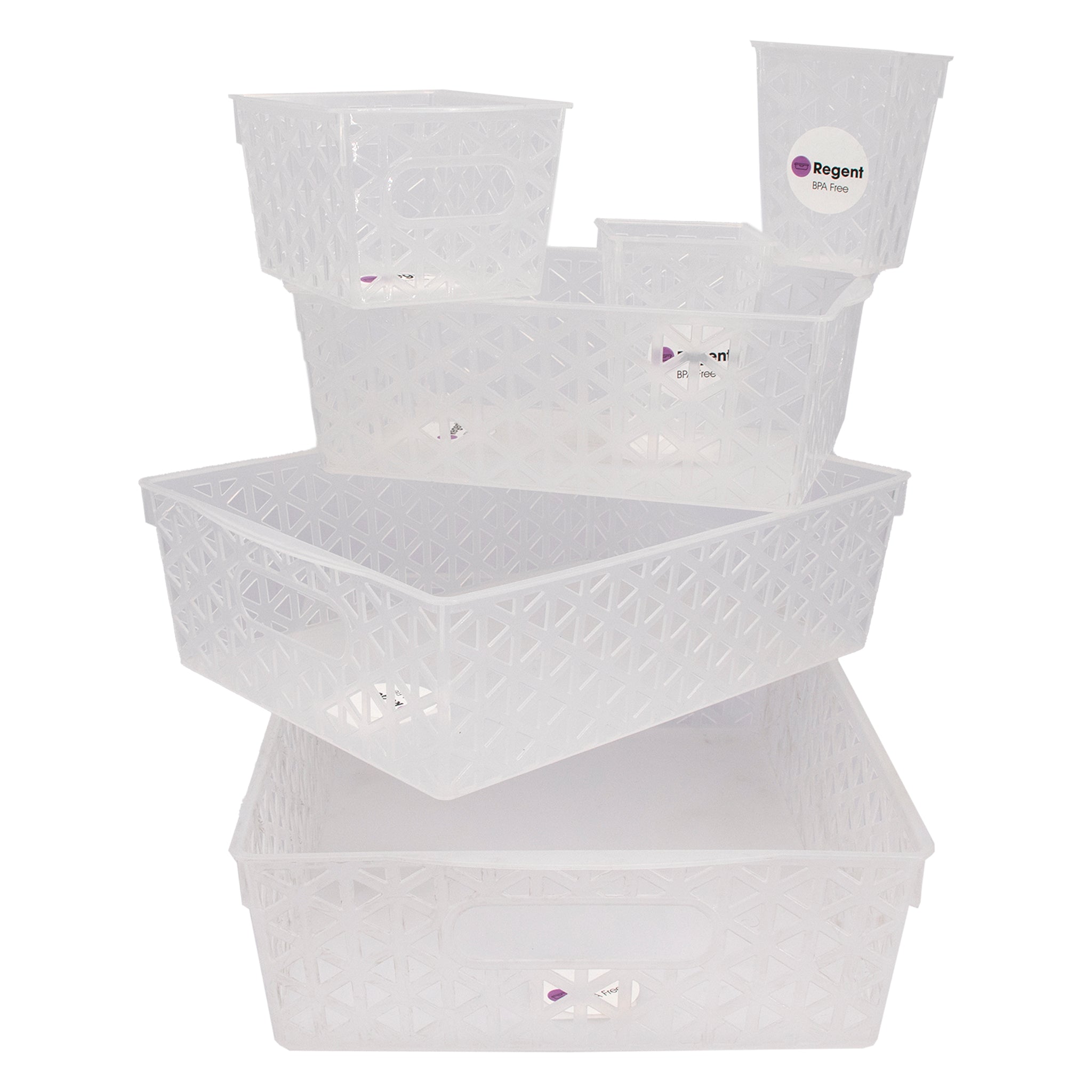 REGENT PLASTIC VENICE BASKET CLEAR 6PK VALUE PACK (A,A,B,C,D,E), 310X230X85MM