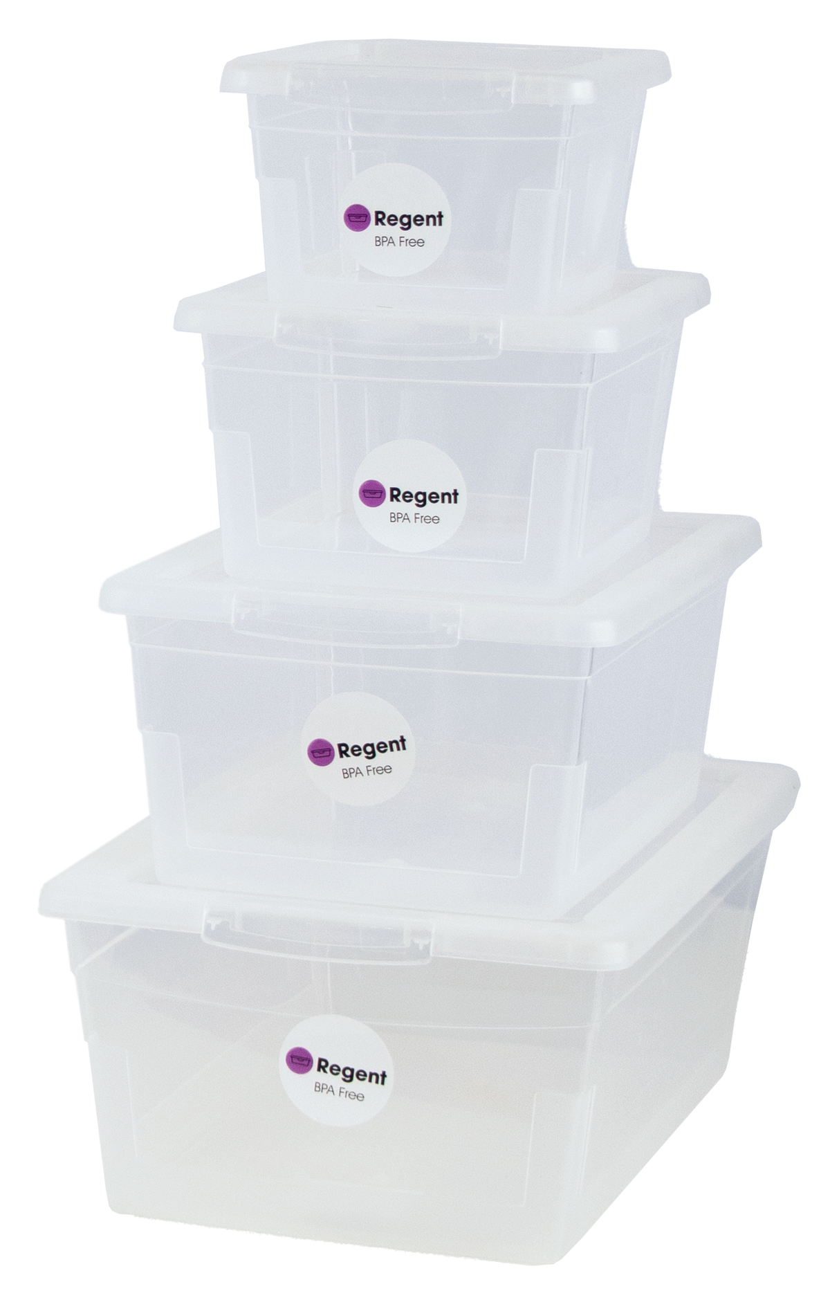 REGENT STOREAWAY CLEAR PLASTIC NEST AND LID STORAGE BOXES 1.3L l 2.1L l 4L l 6L, 4 PIECE VALUE PACK