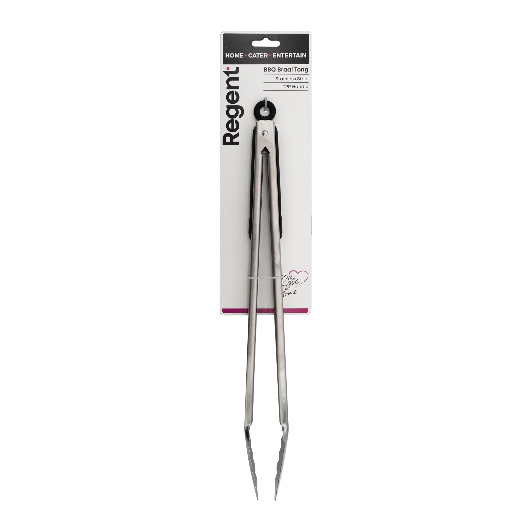 REGENT BRAAI TONG STAINLESS STEEL WITH BLACK HANDLE, 440MM