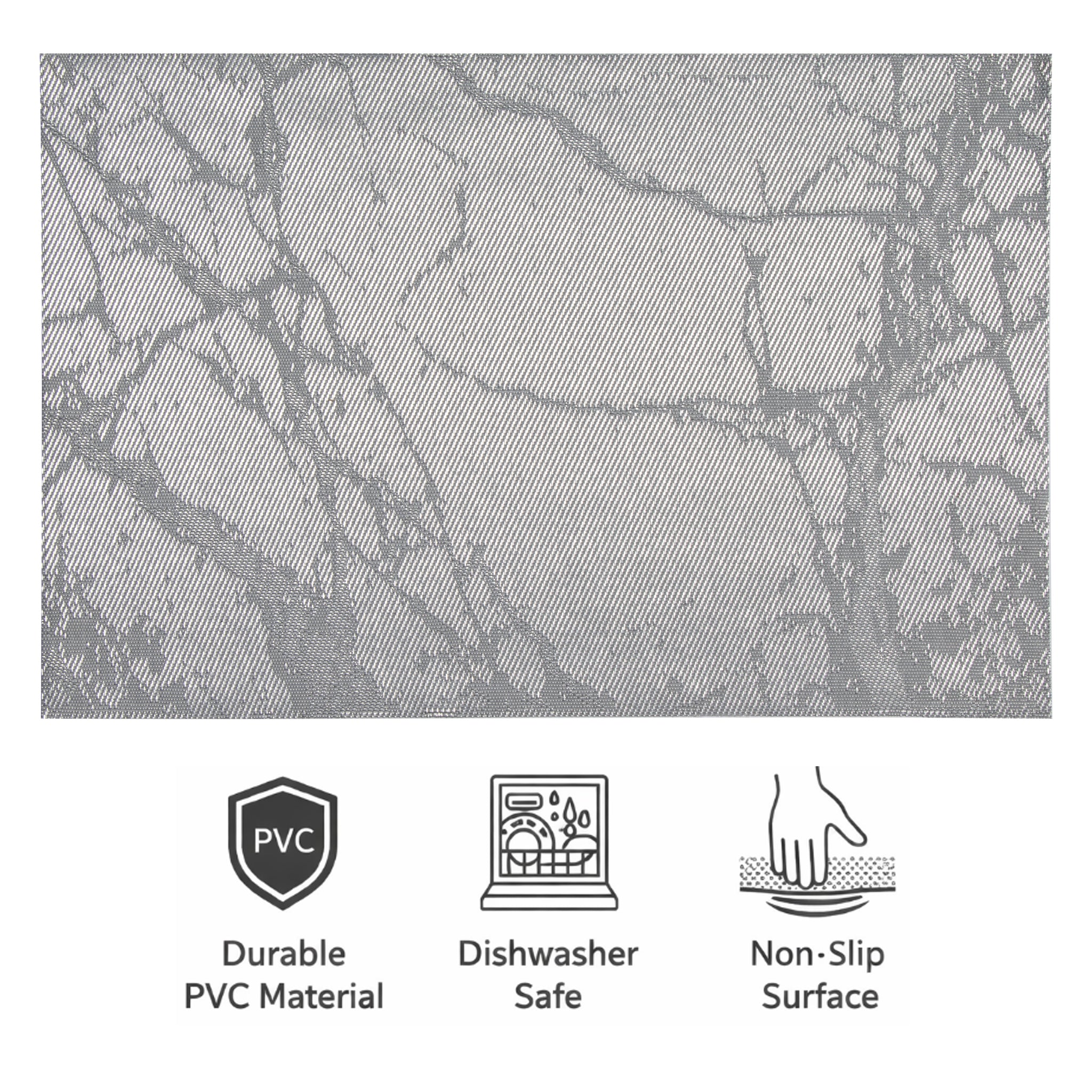 REGENT PLACE MATS WOVEN PVC SILVER MARBLE, 300X450MM